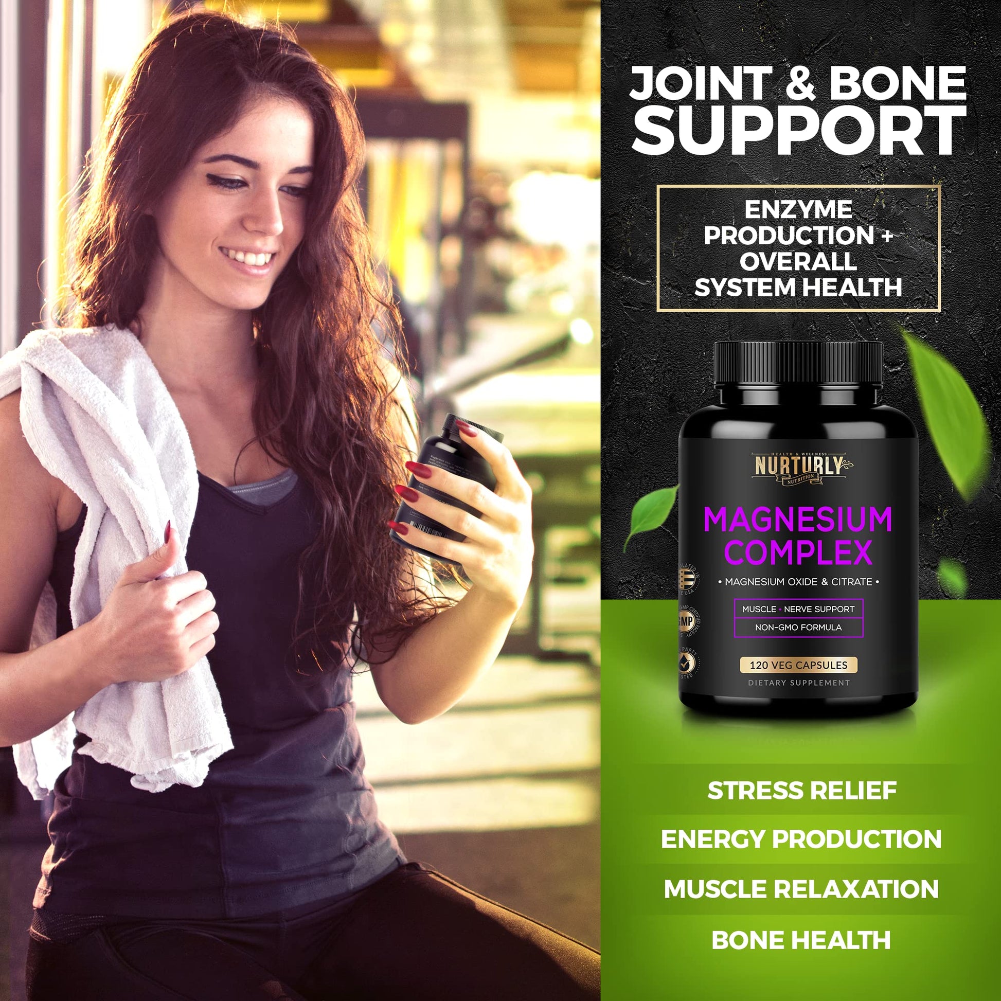 Magnesium Citrate & Oxide 500mg Complex Supplement - High Absorption Maximum Strength - Helps Support Bone Density and Strength, Muscles, Energy and Sleep - 120 Vegan Capsules NURTURLY uk supplements