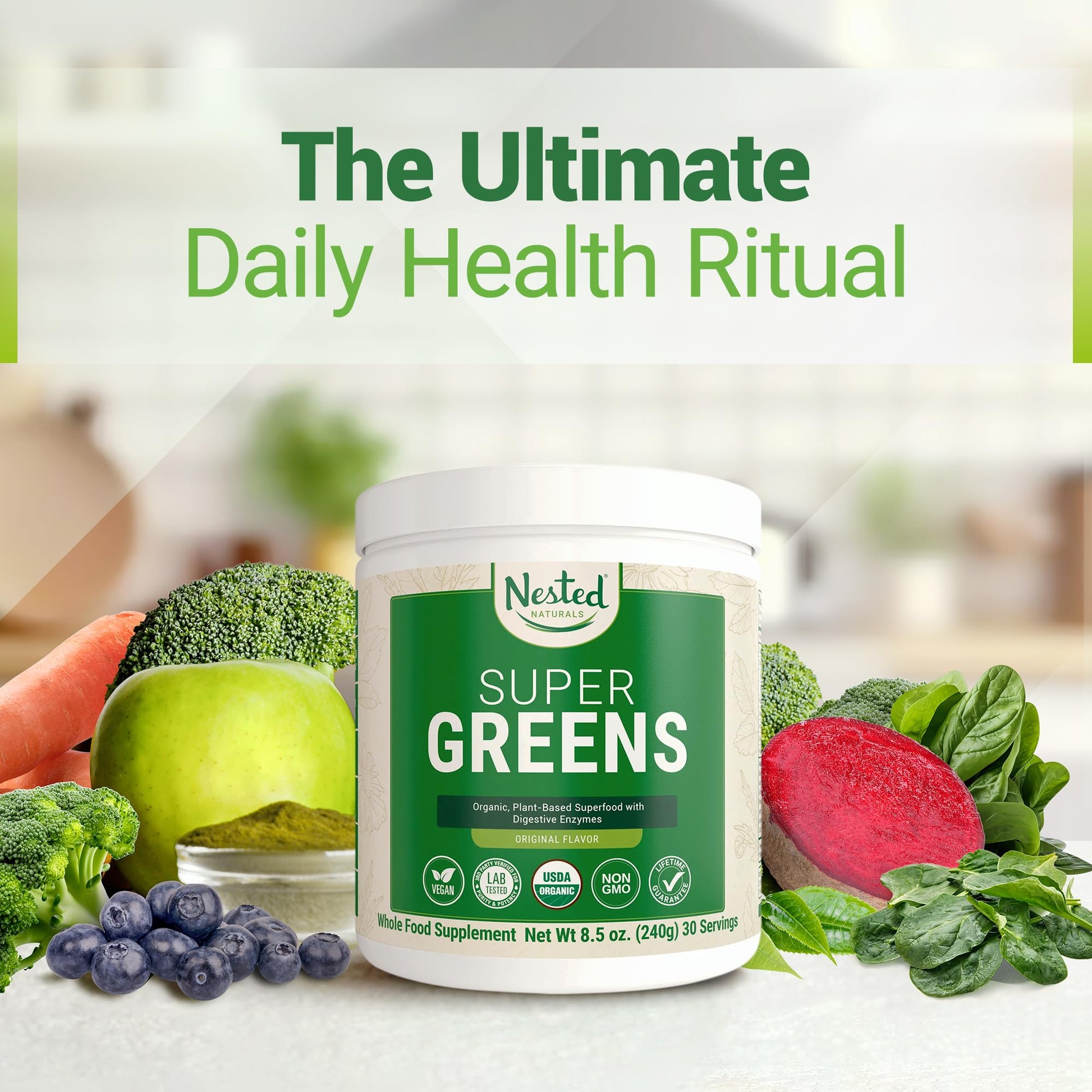 Super Greens Daily Greens Superfood Powder - Certified USDA Organic Green Powder Nested Naturals uk supplements