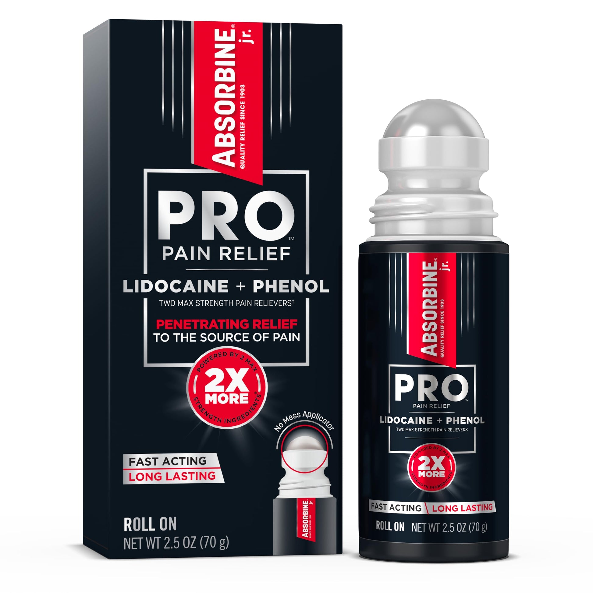 Absorbine Jr. PRO Maximum Strength Lidocaine Roll-On for Targeted Nerve and Muscle Pain Relief, 4% Lidocaine + 1.5% Phenol, Fast Acting & Long Lasting, 2.5 oz ABSORBINE JR. uk supplements
