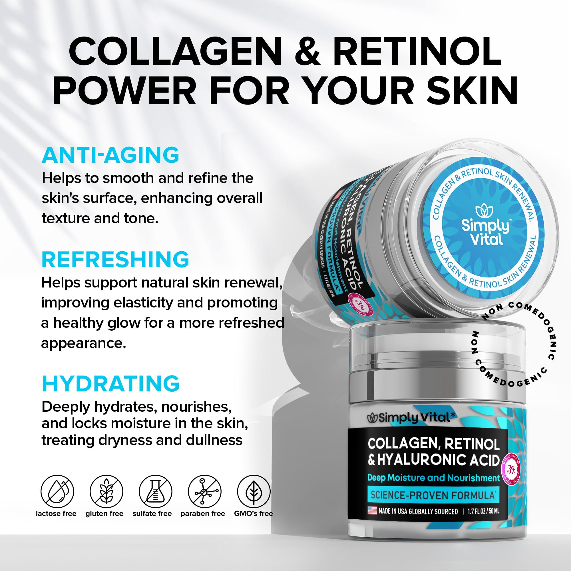 Anti-Aging Face Moisturizer with Retinol, Collagen & Hyaluronic Acid - Made in USA - Moisturizer Face Cream for Women & Men - Firming & Hydrating Neck Cream - Day & Night Skin Care - 1.7 fl oz SimplyVital uk supplements