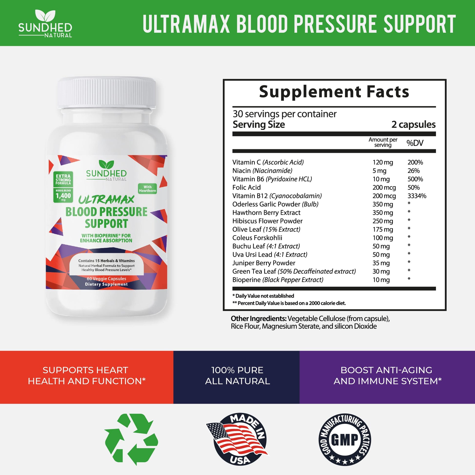Sundhed Natrual UltraMax Blood Pressure with Bioperine for Enhanced Absorption Sundhed Natural uk supplements