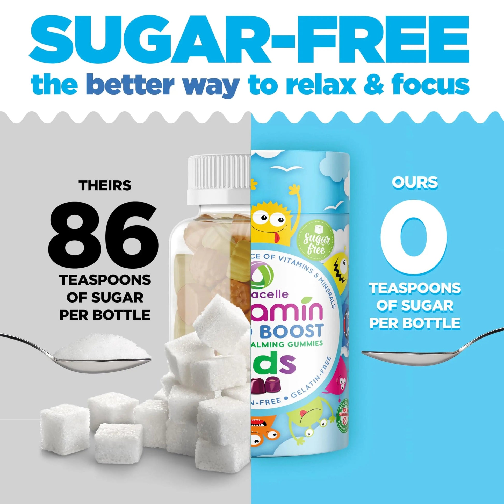 NUTRAMIN Kids Mood Boost Vegan Vitamin Gummy: Calming Magnesium Citrate Supplement for Children with Ashwagandha & Vitamin B Complex to Relax & Focus Nutracelle uk supplements