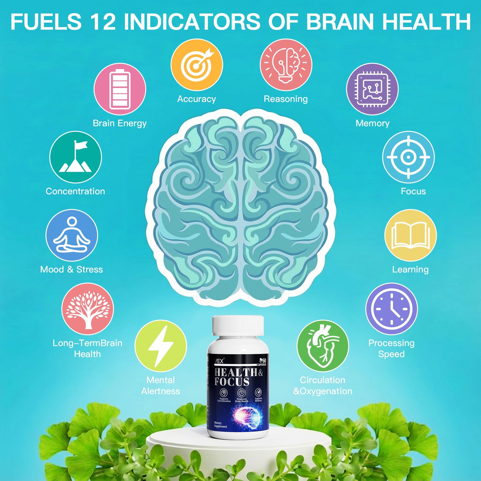 VEX Supplement – Memory & Clarity Support with Folic Acid, Vitamin B, Acetylcysteine, Bacopa Monnieri, Lion’s Mane, Ginkgo Biloba & Black Pepper – Cognitive, 60 Capsules VEX uk supplements