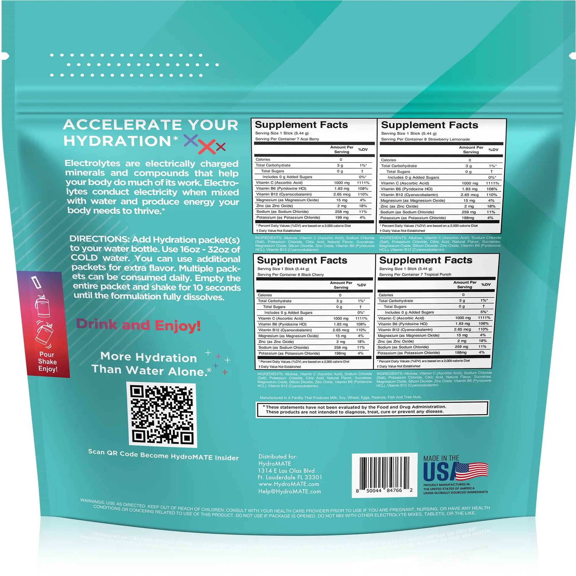 Electrolyte Powder Sugar-Free Hydration Packets Variety Pack HydroMATE 30 Sticks NatureWorks uk supplements