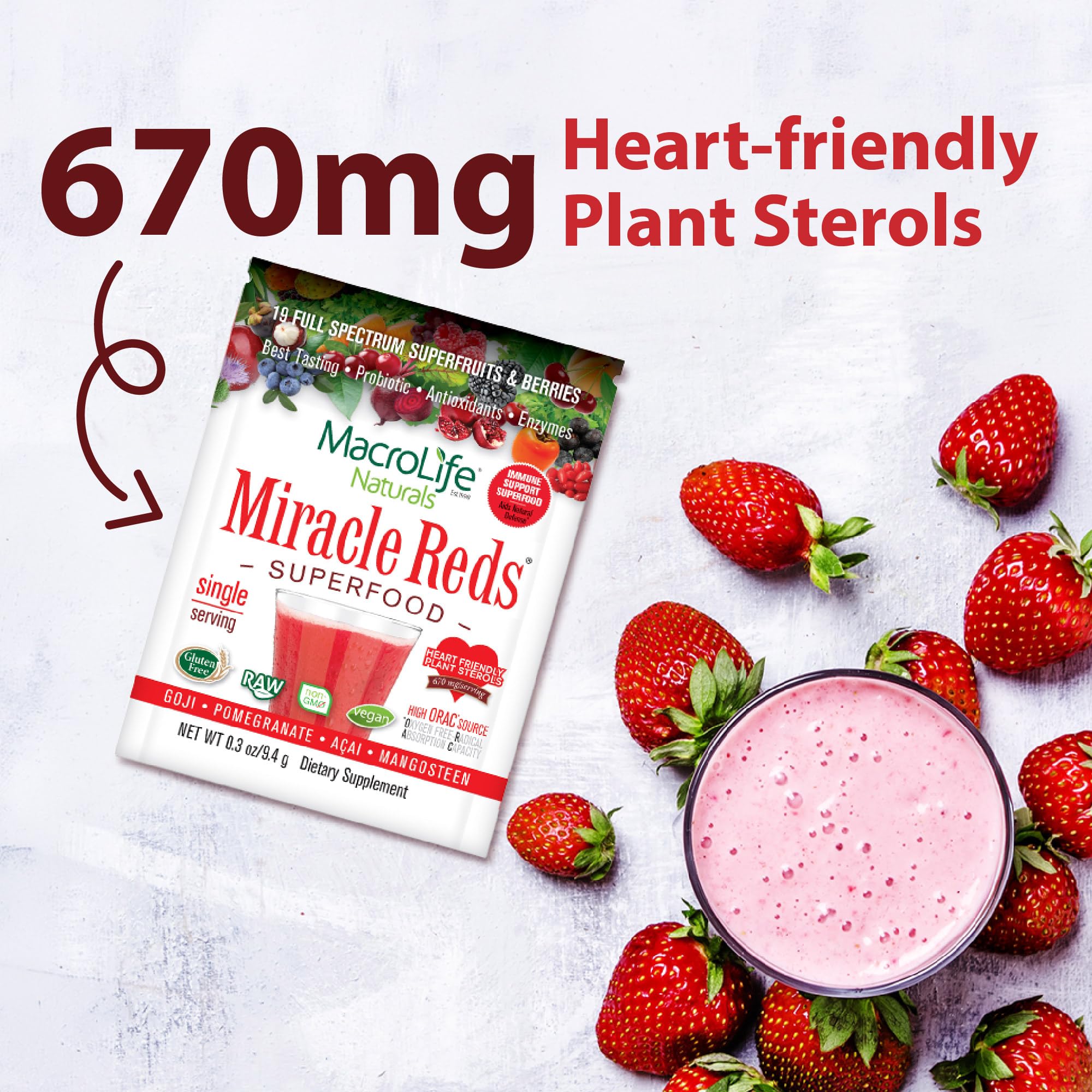 MacroLife Naturals Miracle Reds Superfood Powder 19 Blended Fruit & Berry Polyphenols Enzymes Probiotics & Antioxidants Supplement - Raw Non-GMO & Vegan Whole Food Vitamins - 12 Packet Servings MacroLife Naturals uk supplements