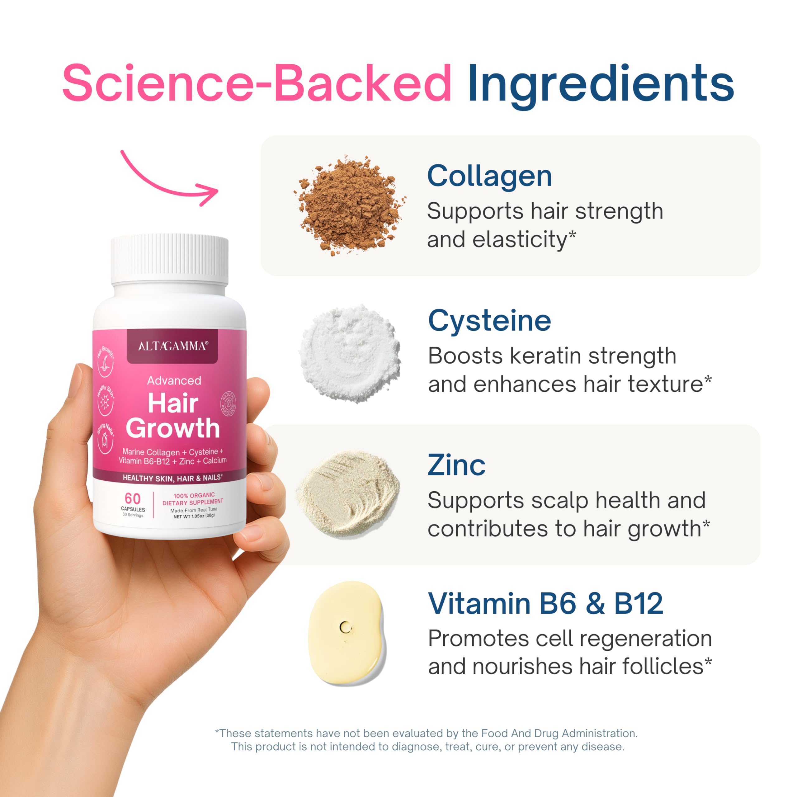 ALTAGAMMA Hair Growth Supplements - Nourishes Thinning, Strengthen Nails & Skin & Combat Hair Loss - Hair Growth Vitamins for Women & Men with Marine Collagen Peptides, 60 Capsules | 30 Day Supply ALTAGAMMA uk supplements