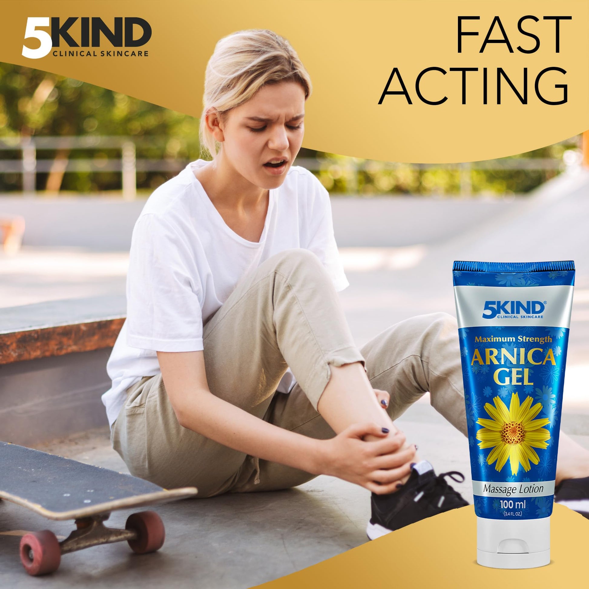 5kind Maximum Strength Arnica Bruise Gel 3.4 Fl Oz - Arnica Gel for Bruising and Swelling - Arnica Montana Gel with High Concentration Extract - Non-Greasy Formula 5kind clinical skincare uk supplements