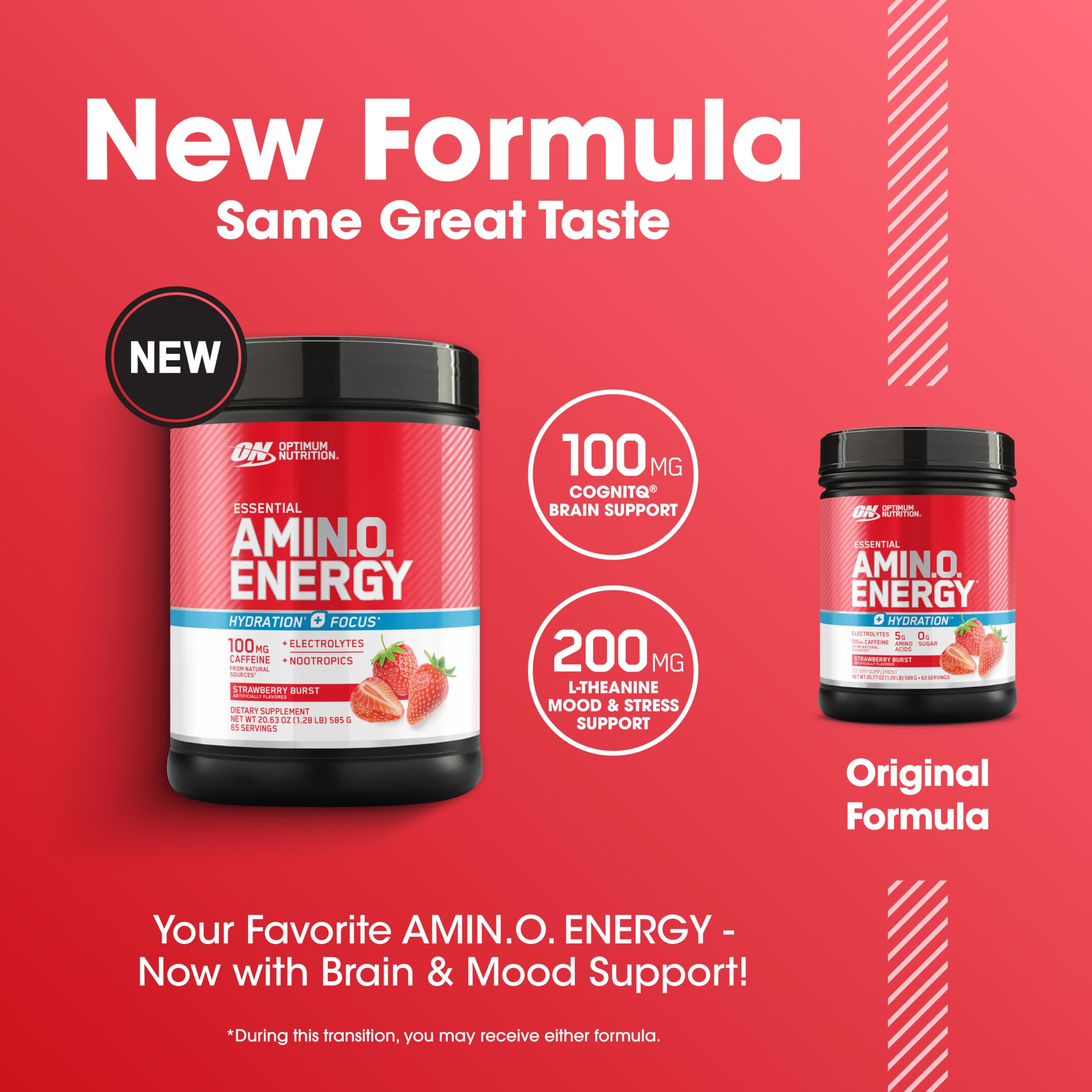 Optimum Nutrition Amino Energy Powder Plus Focus, with BCAA, Electrolytes, and Caffeine, Strawberry Burst, 65 Servings Optimum Nutrition uk supplements