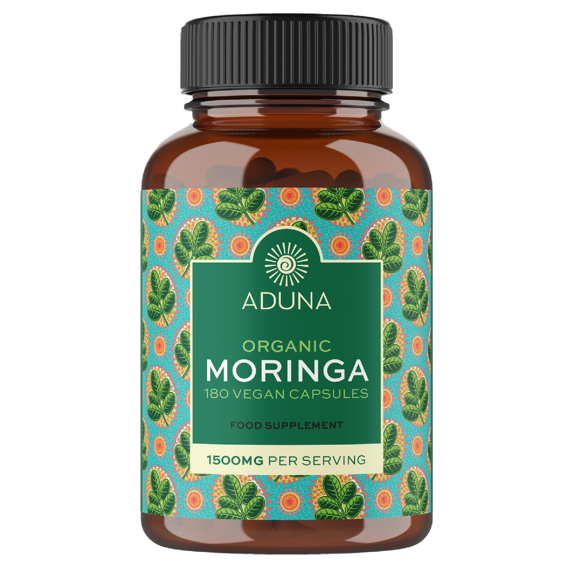 Aduna Organic Moringa Capsules 1500mg | 100% Pure Moringa Leaf for Energy, Immunity & Focus | Natural Plant-Based Food Supplement for Tiredness, Recovery & Breastfeeding | 180 Vegan Capsules Aduna uk supplements