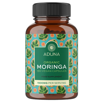 Aduna Organic Moringa Capsules 1500mg | 100% Pure Moringa Leaf for Energy, Immunity & Focus | Natural Plant-Based Food Supplement for Tiredness, Recovery & Breastfeeding | 180 Vegan Capsules Aduna uk supplements