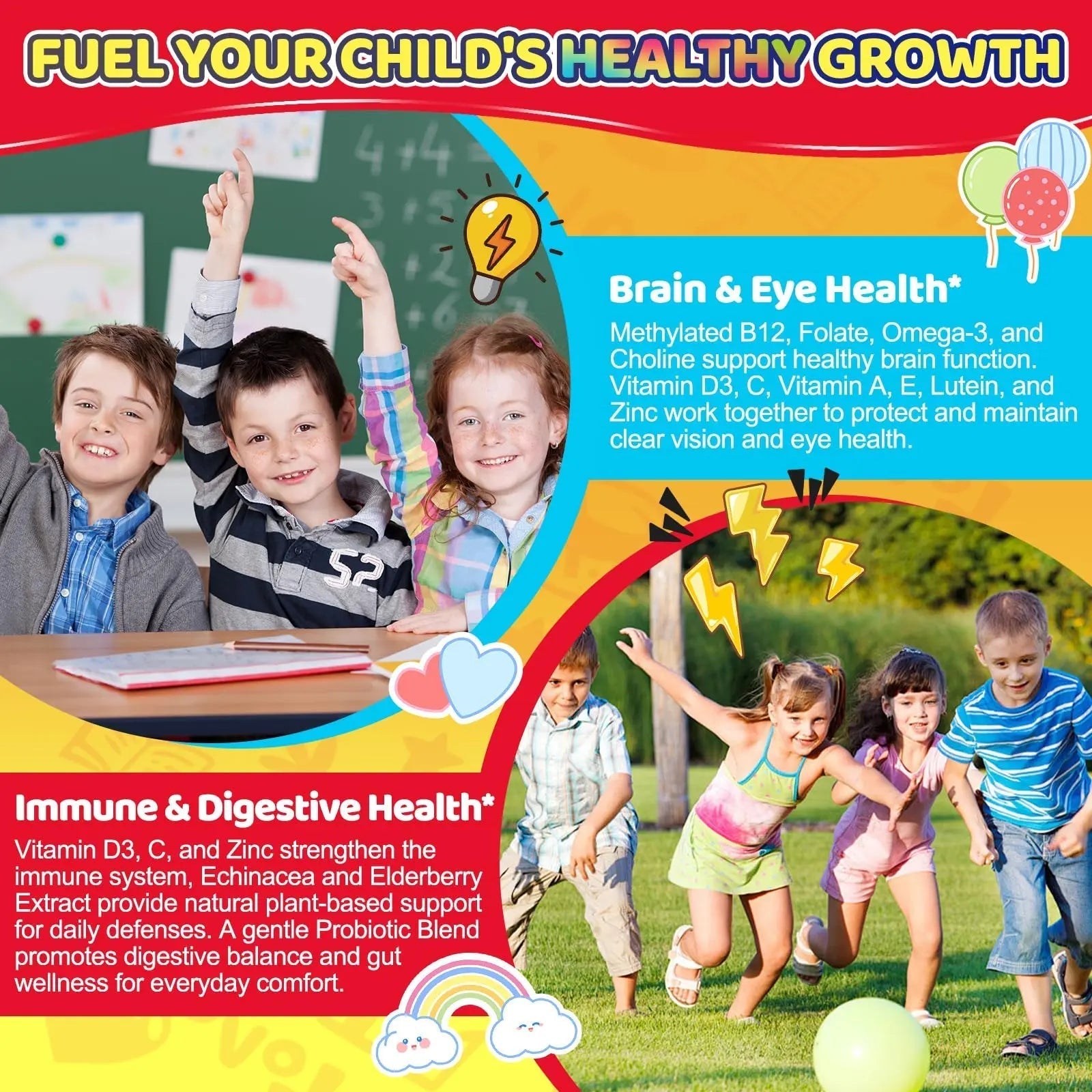 Fajeckma Organic Kids Multivitamin Gummies: Sugar Free Multi Vitamin Gummy with Vitamins D3 Iron Omega Probiotic Elderberry Calcium Zinc Dha Fajeckma uk supplements