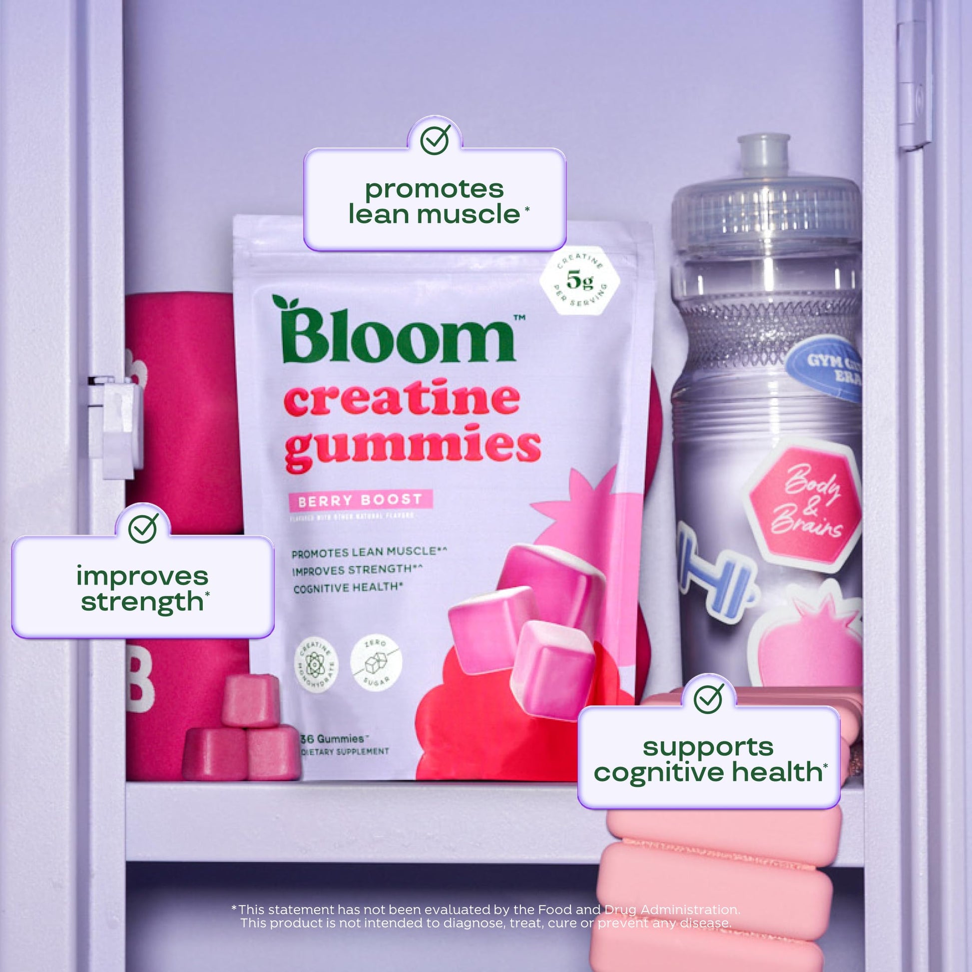 Bloom Creatine Monohydrate Gummies, 5g Per Serving, Sugar Free Creatine Gummy for Workout, Strength, Cognitive Health & Lean Muscle Support, Gluten Free & Non GMO, Berry Boost, 36 Gummies, 12 SVG Bloom Nutrition uk supplements