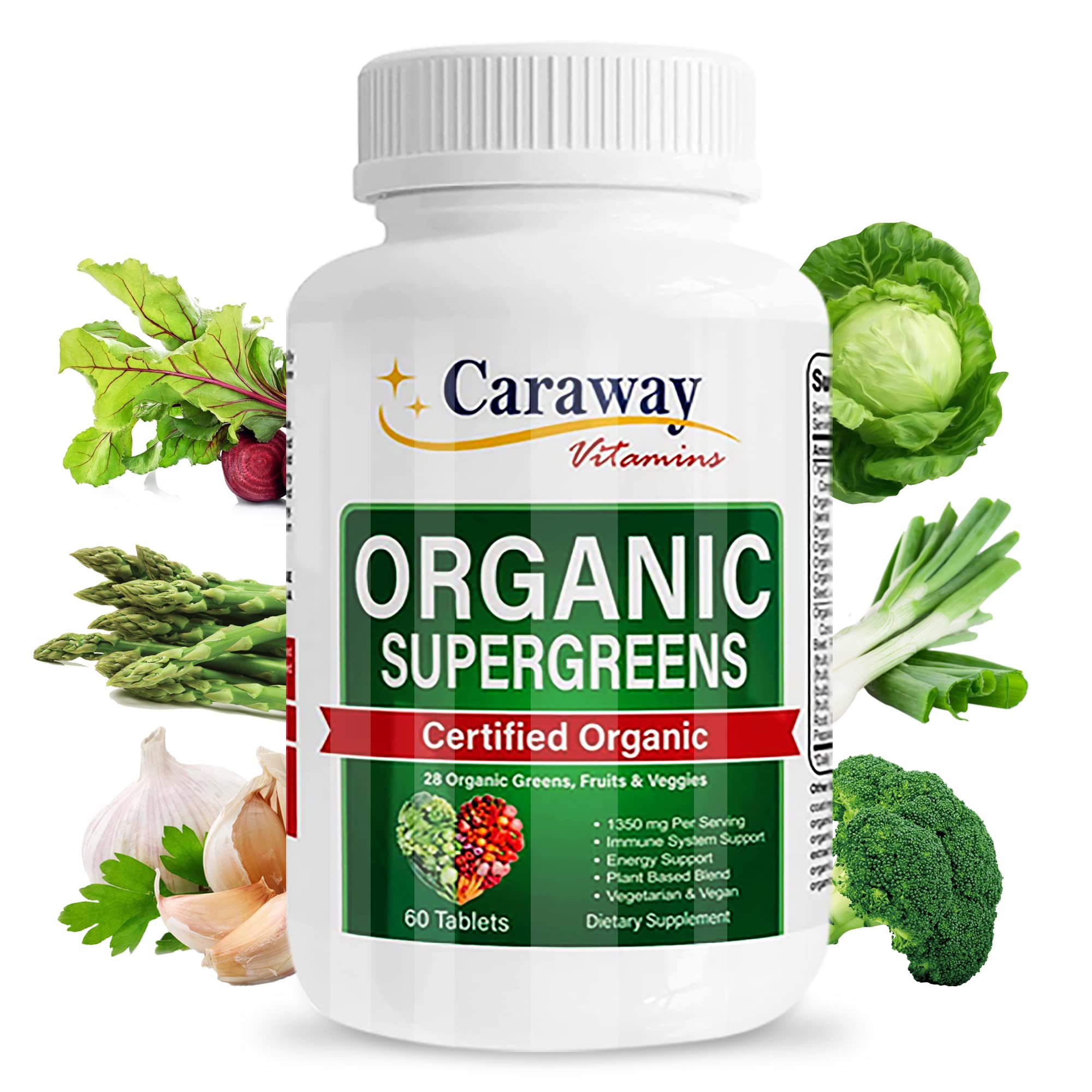 Organic Superfoods Vitamins Super Greens Complex by Caraway Vitamins 1,350 mg per Serving 28 Fruits Vegetables Greens 60 Count Tablets Non-GMO Natural for Men & Women Caraway Vitamins uk supplements