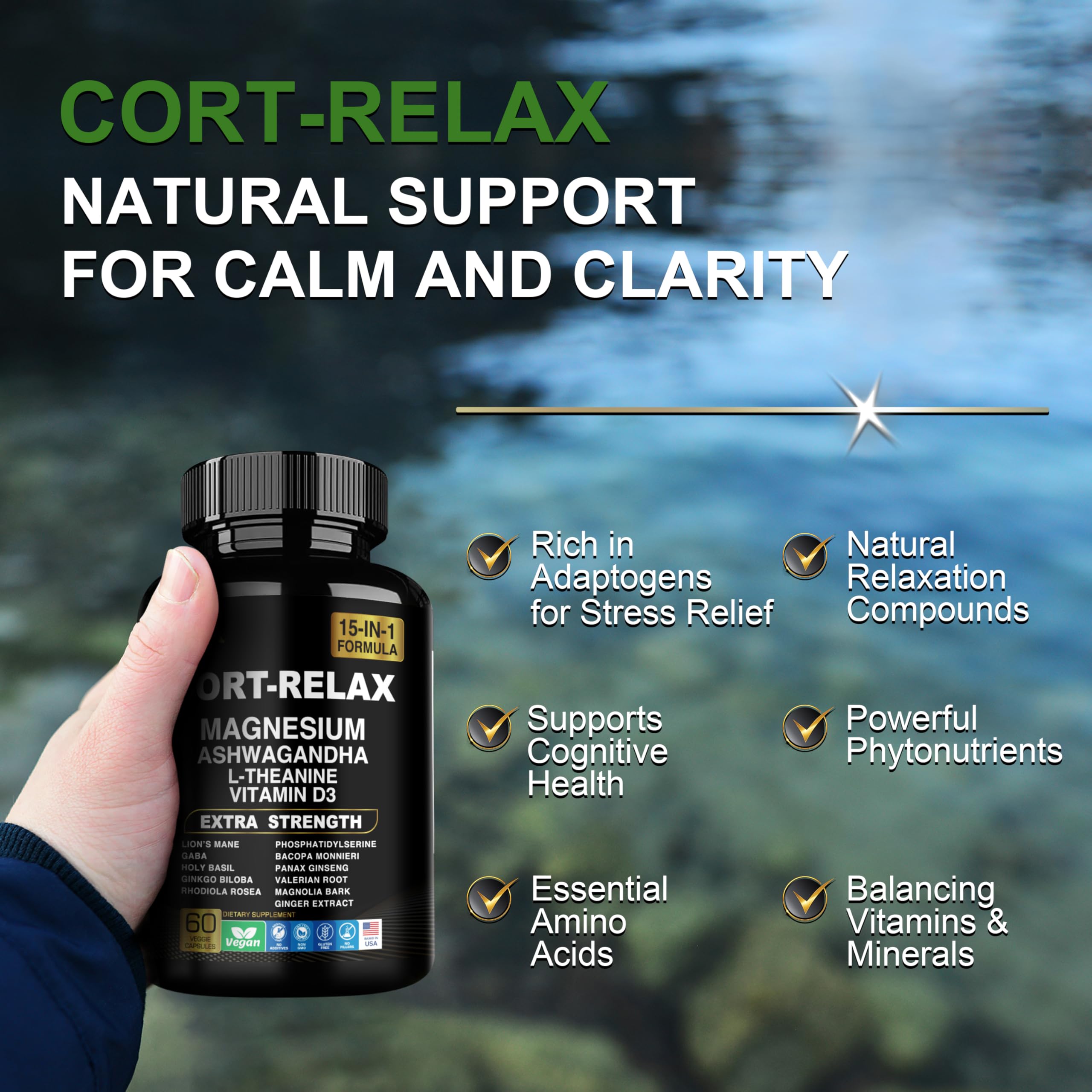 DLNIA Super Calm Cortisol Supplement with Magnesium Glycinate, Ashwagandha KSM-66, L-Theanine, Phosphatidylserine, Ginkgo Biloba & Lions Mane for Calm, Focus, Mental Clarity, Relaxation, Sleep, Energy DLNIA uk supplements