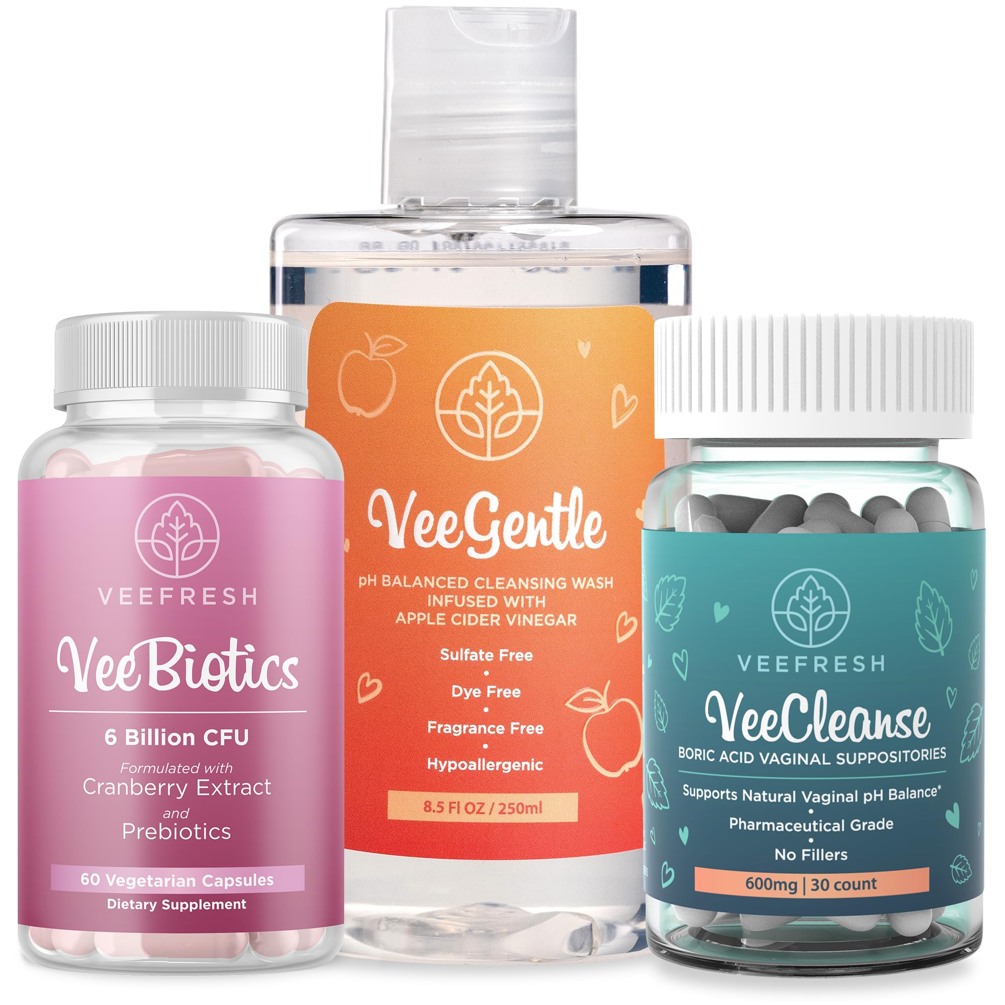 VeeBalance Bundle – Boric Acid Suppositories, Feminine Wash & Cranberry Probiotics for Women – pH Balance & Freshness Support VeeFresh uk supplements
