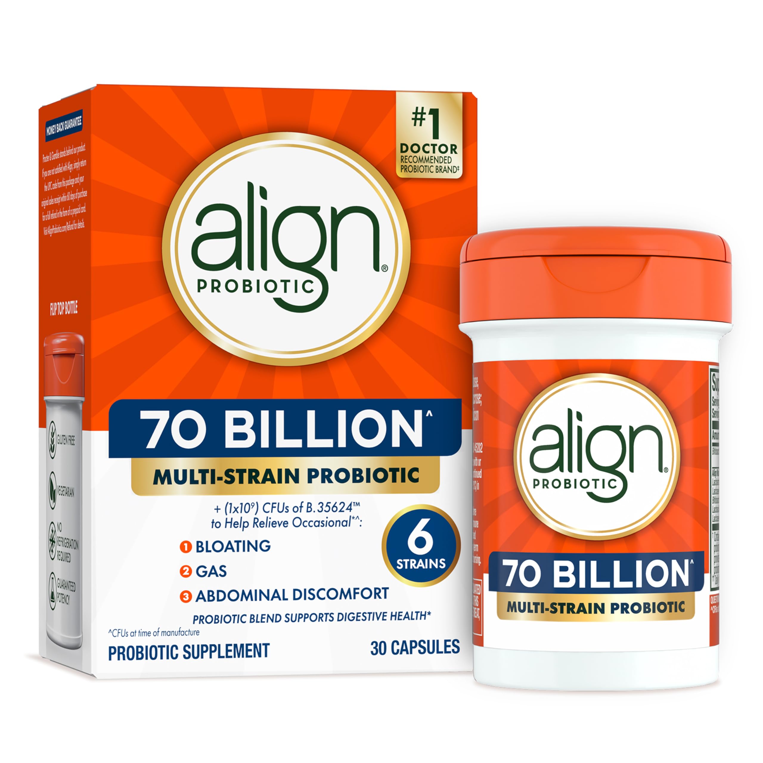 Align Probiotic, 70 Billion CFU, 6 Strain Blend, Probiotics for Women and Men, Daily Probiotics for Digestive Health, Helps Relieve Occasional Bloating & Gas 30 Capsules Align uk supplements
