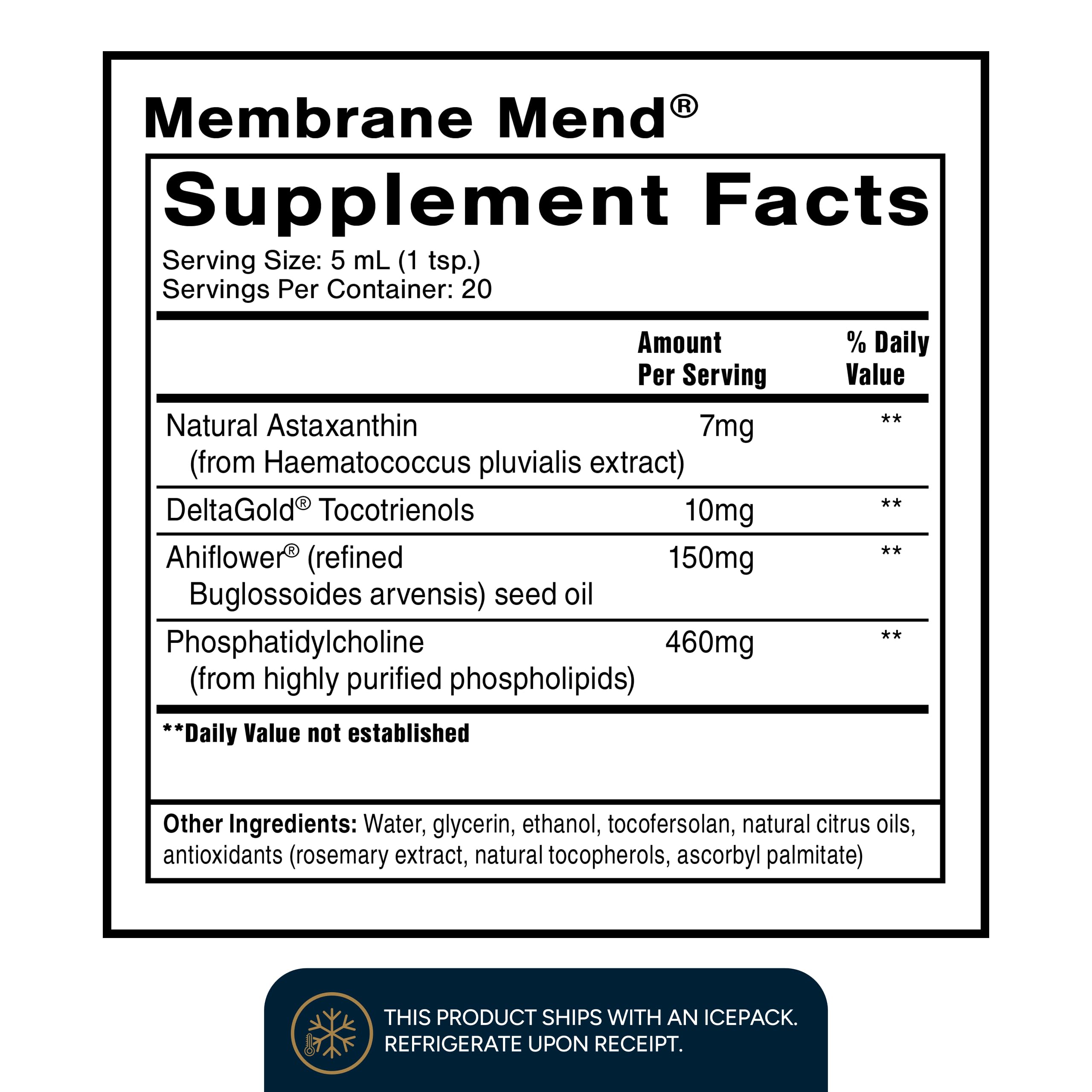 Quicksilver Scientific Membrane Mend - Brain, Cellular & Healthy Aging Support with Phosphatidyl Choline (PC), Vitamin E Tocotrienols, Ahiflower Oil & Astaxanthin Supplements (3.38oz / 100ml) Quicksilver Scientific uk supplements