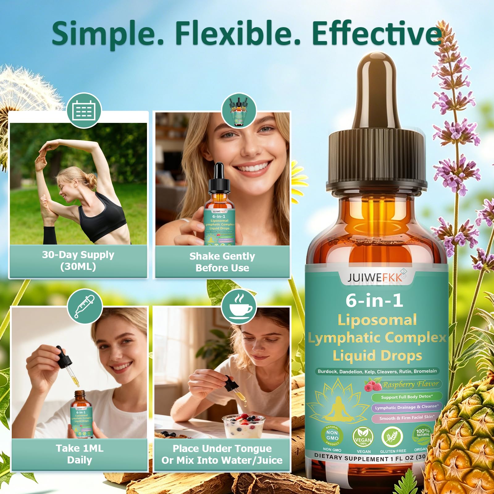 Lymphatic Drainage Drops, 6-IN-1 Lymphatic Complex w. Burdock Dandelion Kelp Cleavers, New Maximum Potency Lymph System Support for Bloat Balance Cortisol Immune Full Body Detox & Skin Vitality JUIWEFKK uk supplements