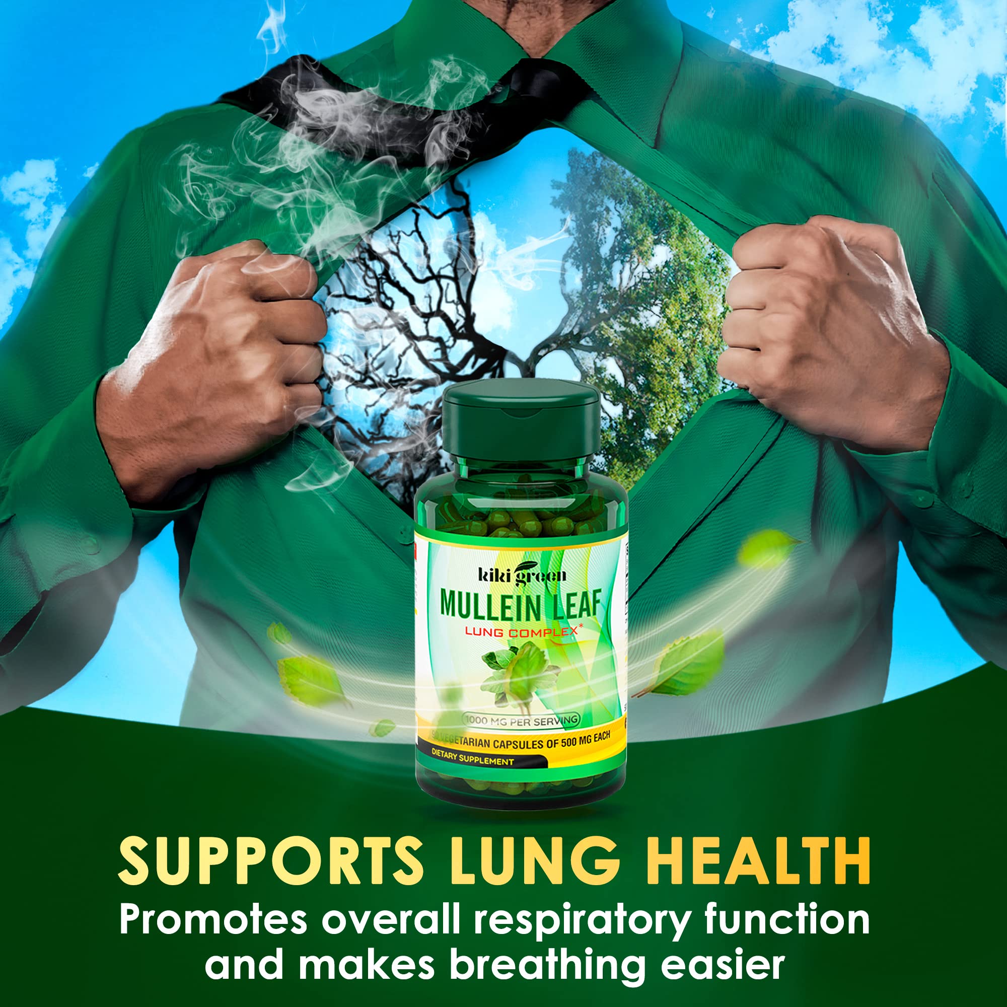 KIKI Green Mullein Leaf Extract Capsules - Herbal Respiratory Supplement - for Lung Cleans KIKI Green uk supplements
