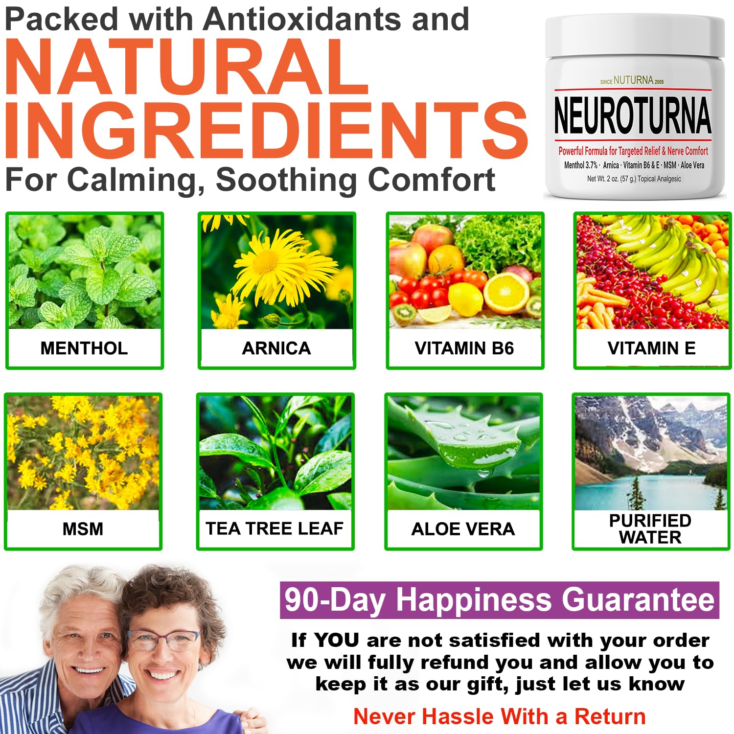Nuturna Nerve Cream - Fast Acting Comfort for Feet, Hands, Legs & Toes - Ultra Strength Menthol, Arnica, Aloe Vera, MSM - Cooling Soothing Comfort - Non-Greasy, Paraben-Free - 4 oz Nuturna uk supplements