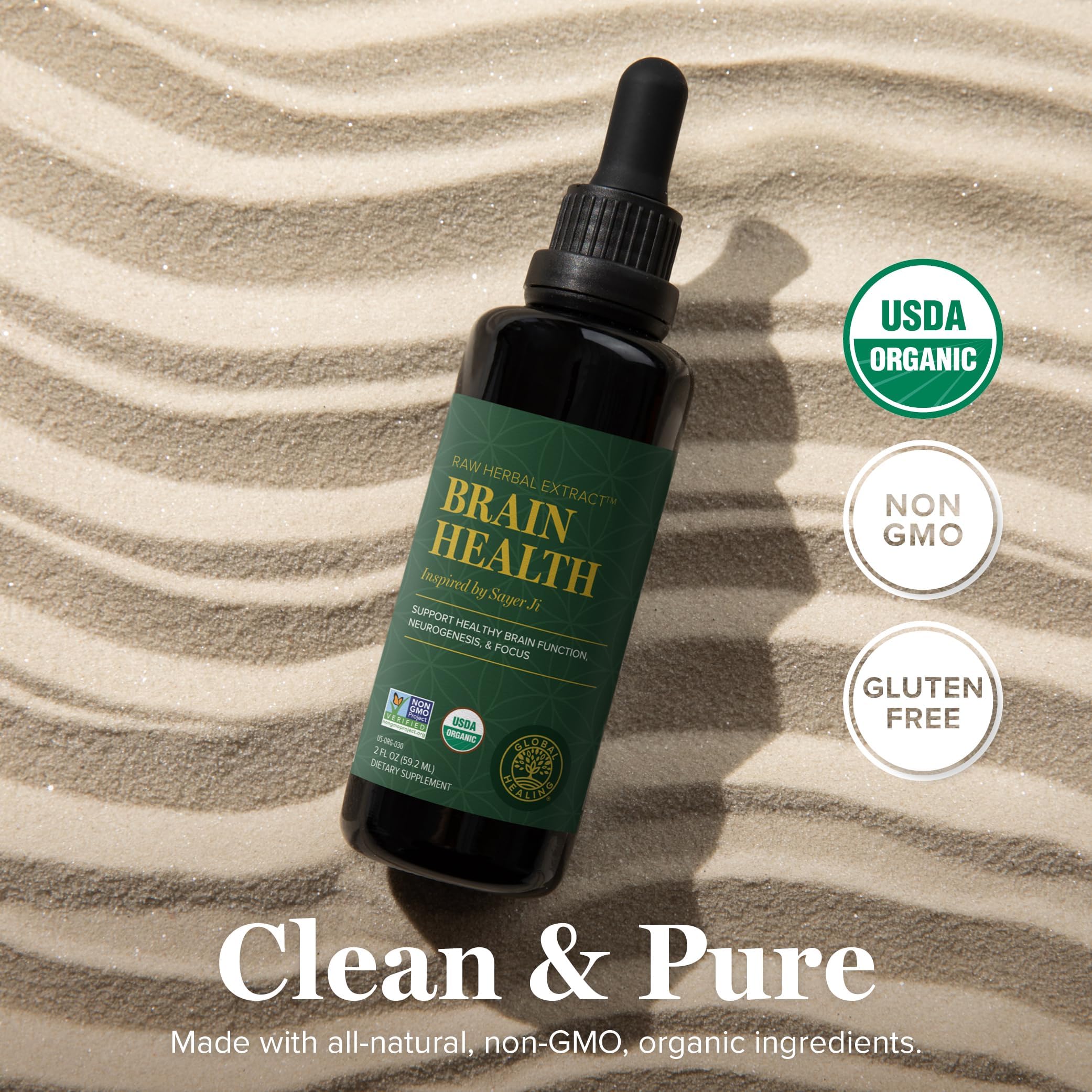 Global Healing Center Brain Health - USDA Organic Brain Supplements for Memory & Focus - Nootropics Supplement to Combat Mental Fog, Advanced Focus Factor for Adults Extra Strength - 2 Fl Oz Global Healing Center uk supplements