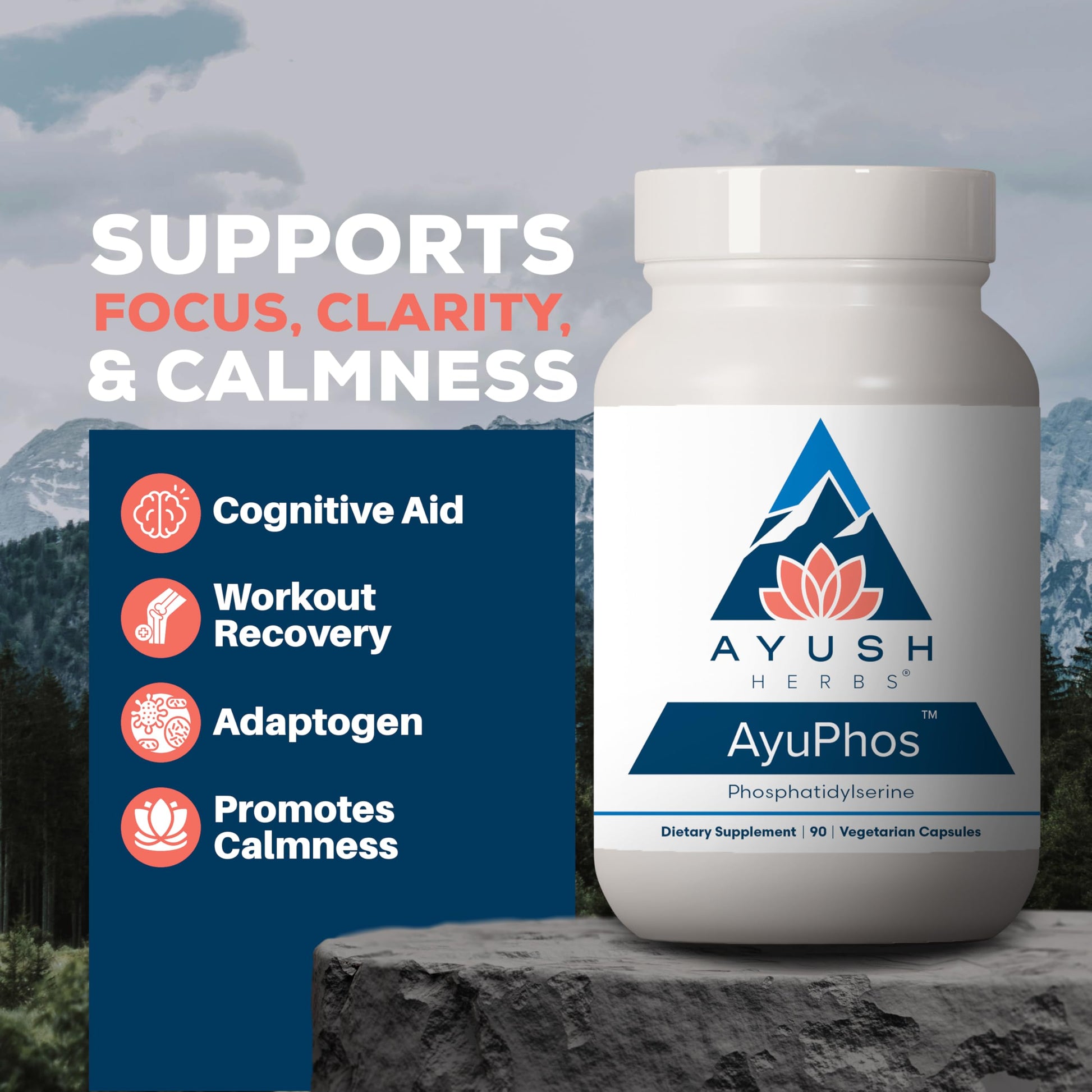 Ayush Herbs AyuPhos - Phosphatidylserine Supplement for Men & Women, Soy-Free Phosphatidyl Serine, Brain, Memory, & Cognitive Support for Adults, 200mg Per Pill - 45 Servings Ayush Herbs uk supplements