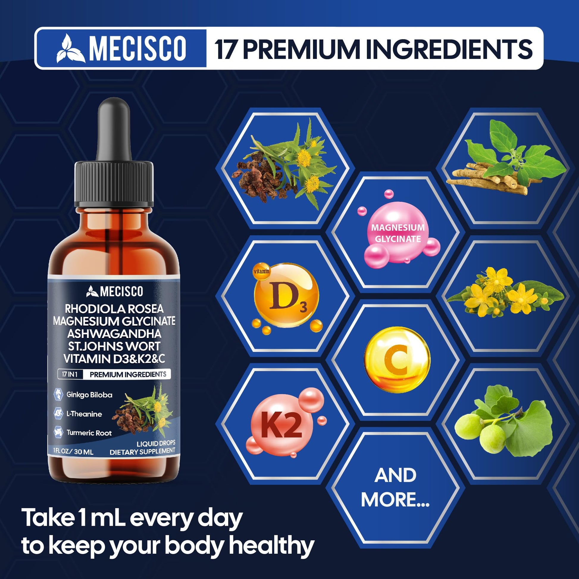 17in1 Rhodiola Rosea Liquid Drops with blend Ashwagandha Magnesium, L-Theanine. Ultra Strength Rhodiola Cortisol Supplement, Rhodiola Root for Support Relaxation, Mood, Energy - 1 FL Oz - 60 Day Mecisco uk supplements