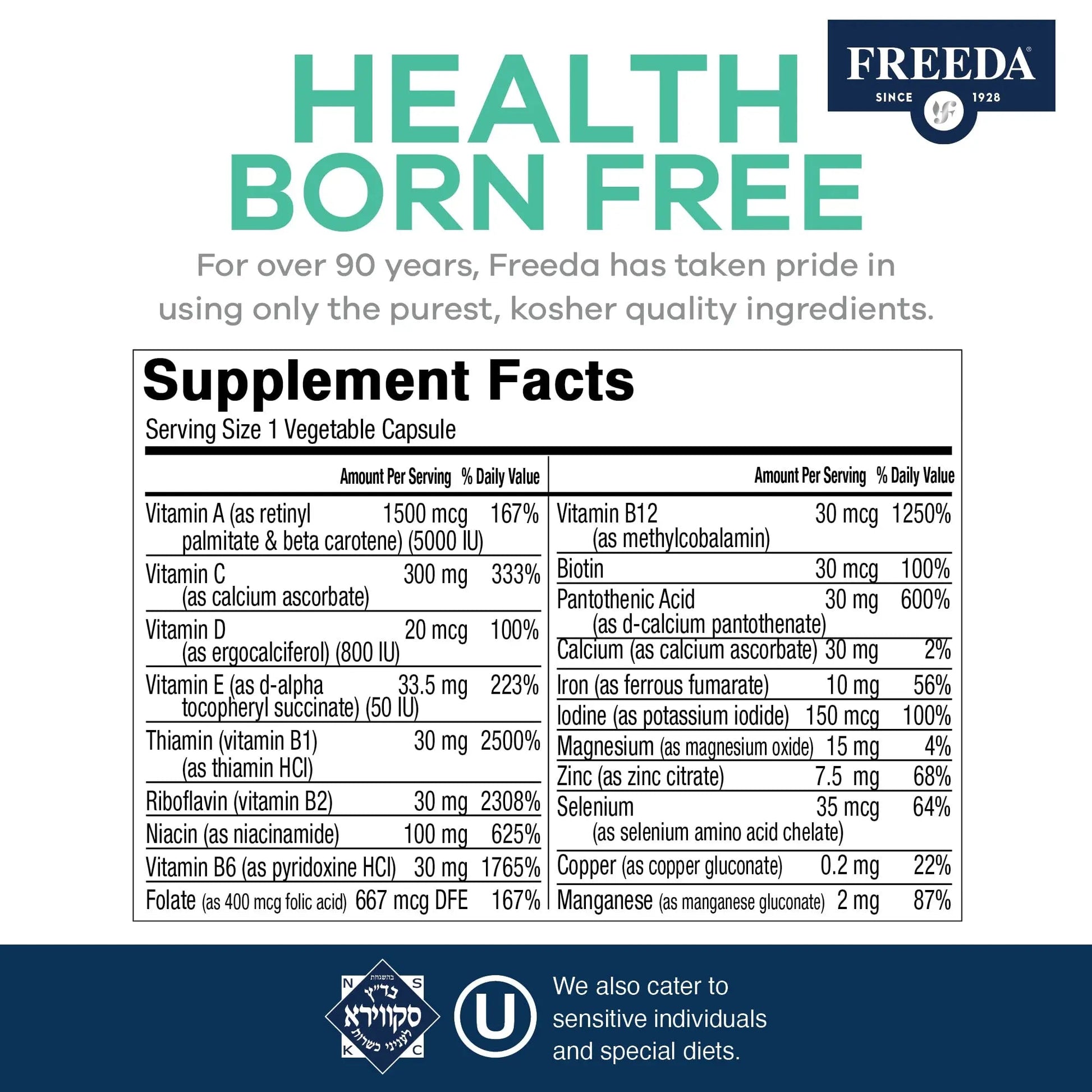 FREEDA Multivitamin One Daily – Quintabs-M with Iron – Kosher Multi Vitamins Supplements for Women Health - Multivitamins for Women & Iron FREEDA uk supplements
