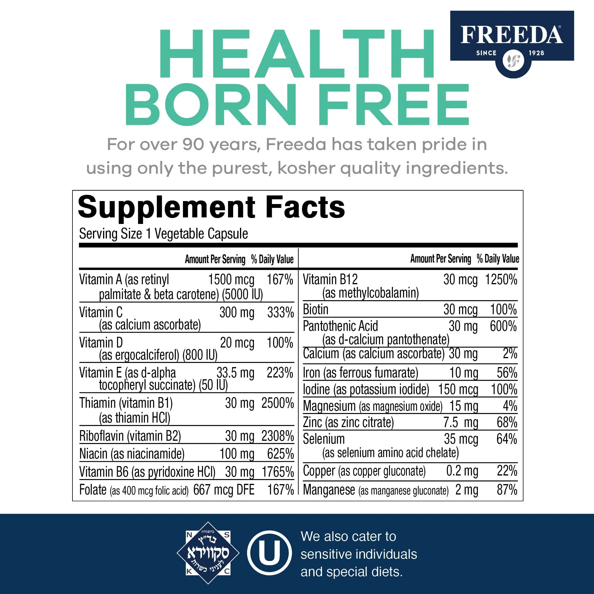 FREEDA Multivitamin One Daily – Quintabs-M with Iron – Kosher Multi Vitamins Supplements for Women Health - Multivitamins for Women & Iron FREEDA uk supplements