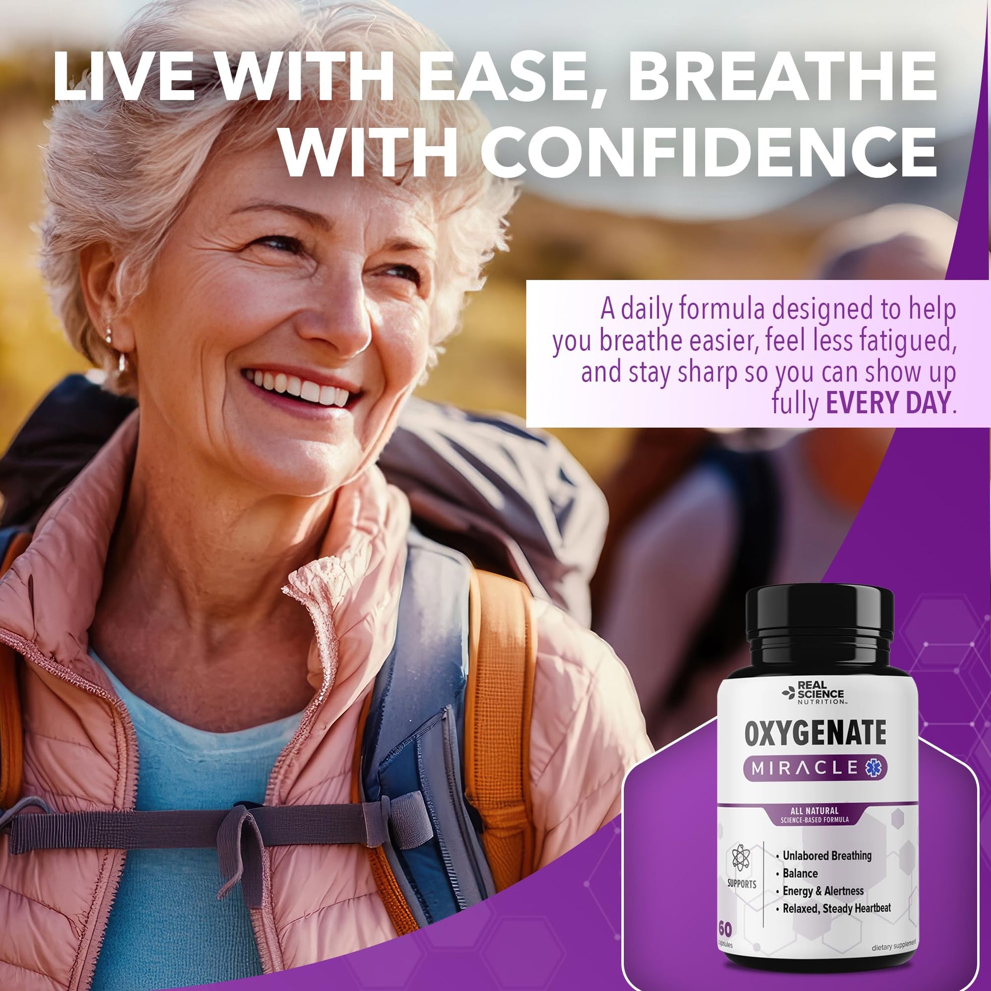 Real Science Oxygenate Miracle – Daily Lung & Circulation Support Supplement for Breathing Comfort and Energy – Supports Respiratory Function and Overall Wellness, 60 Caps Real Science Nutrition uk supplements