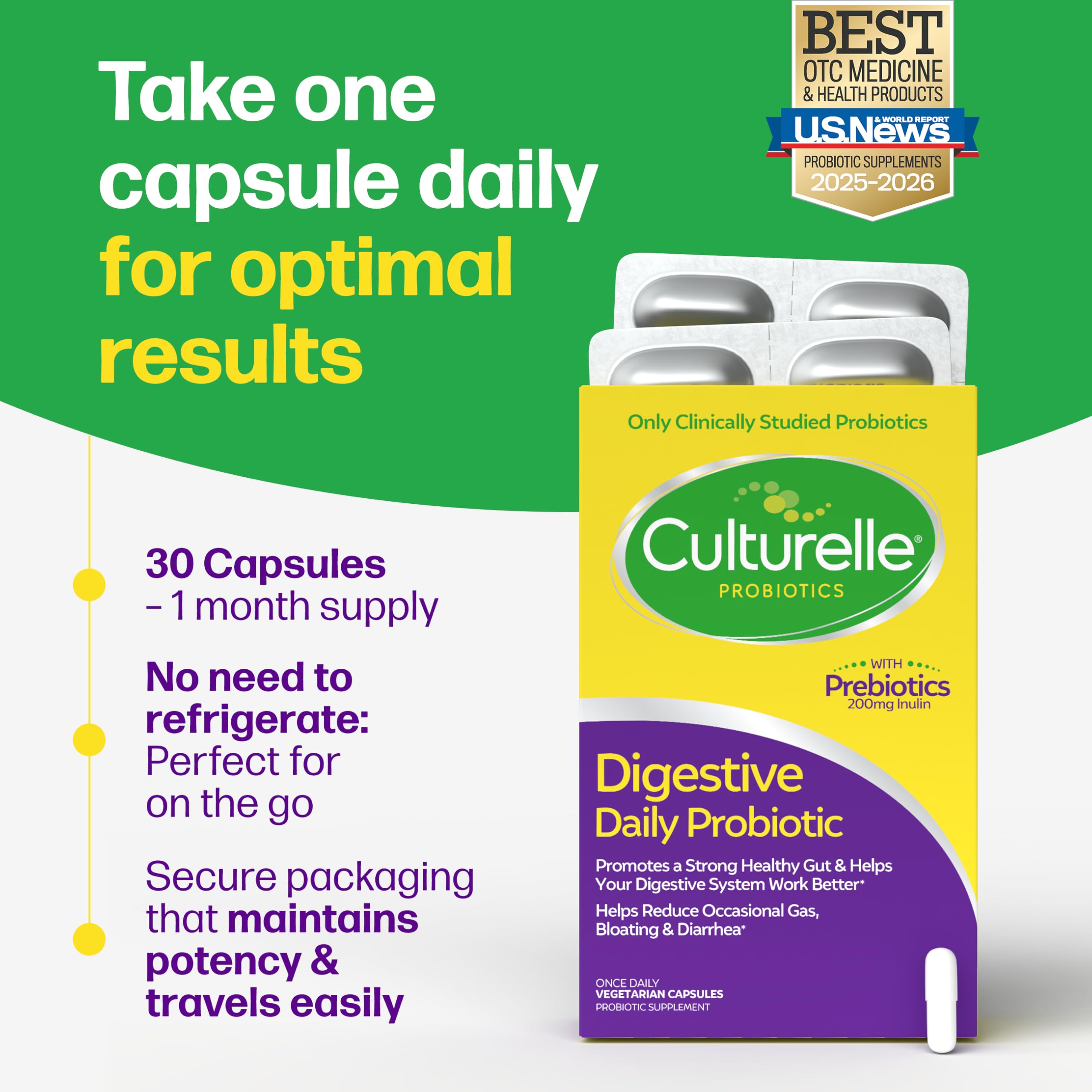 Culturelle Daily Probiotic Capsules For Men & Women, Most Clinically Studied Probiotic Strain, Digestive & Gut Health, Supports Occasional Diarrhea, Gas & Bloating, 1 Month Supply, 30 CT Culturelle uk supplements