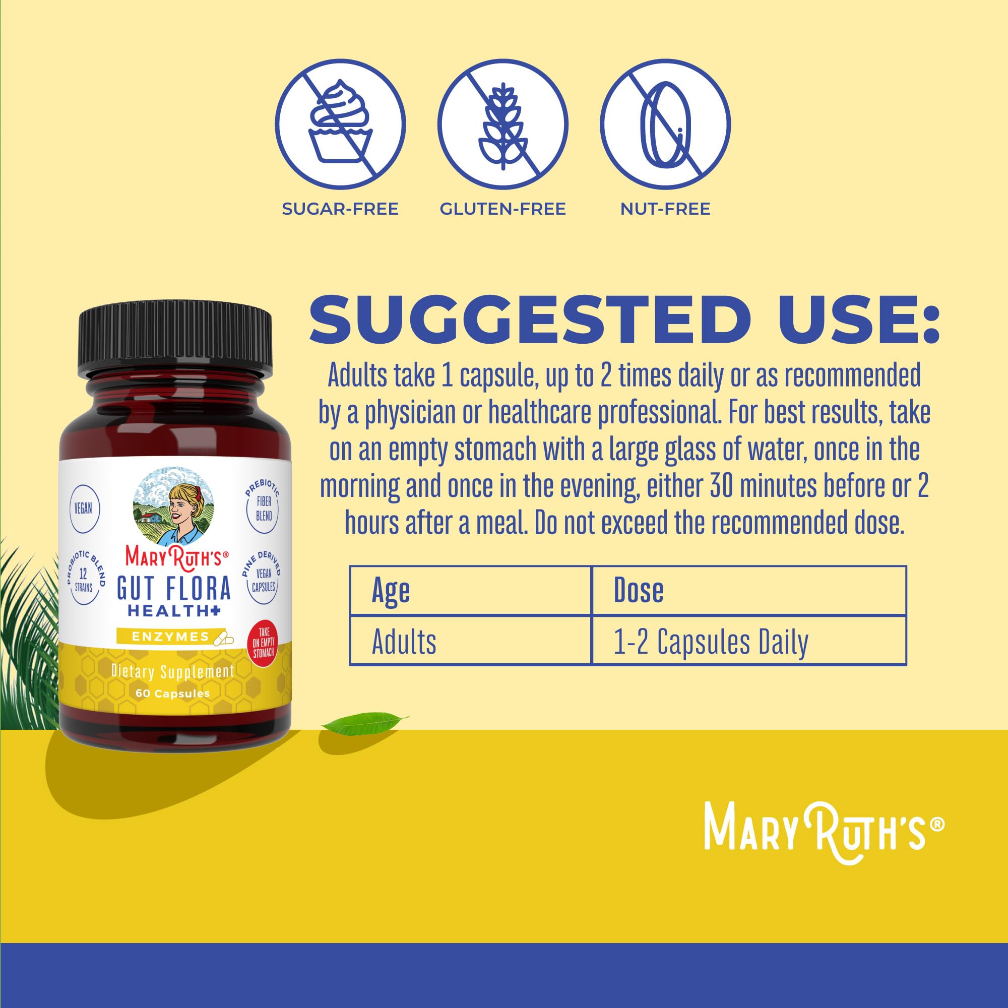 MaryRuth Organics Gut Flora Health+ Enzymes | Up to 2 Month Supply | Prebiotic Probiotic Digestive Enzymes Blend for Healthy Gut Biome & Digestive Support | Gastrointestinal Health | 60 Capsules MARYRUTH'S uk supplements