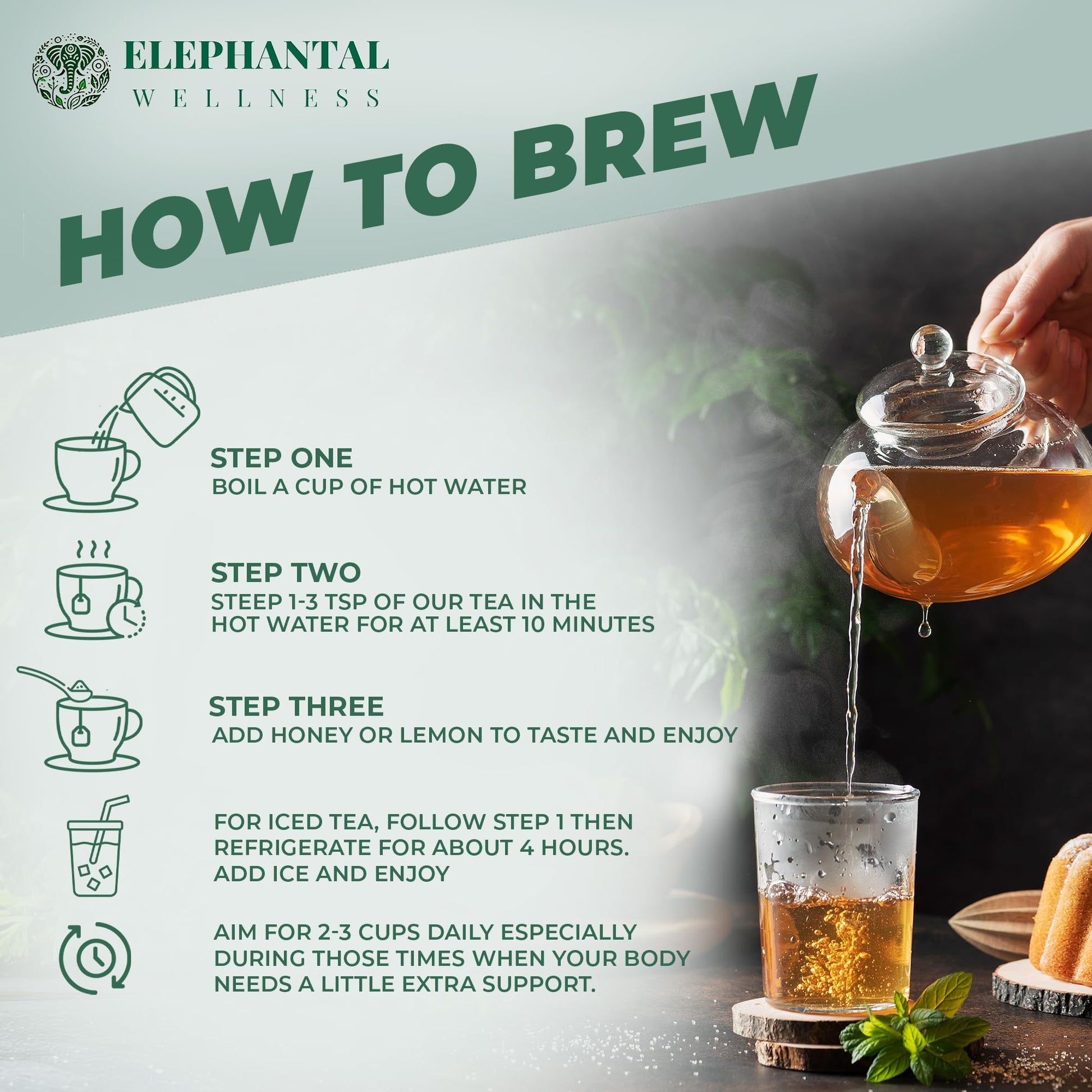 Elephantal Wellness Premium Brain Herbal Tea | Nootropic Focus & Mental Clarity with Ginkgo, Bacopa, Gotu Kola & Rosemary | Non-GMO, Caffeine-Free Coffee Alternative, Handmade Loose Leaf Blend, 2oz Loose Leaf, 20 Servings Elephantal Wellness uk supplements