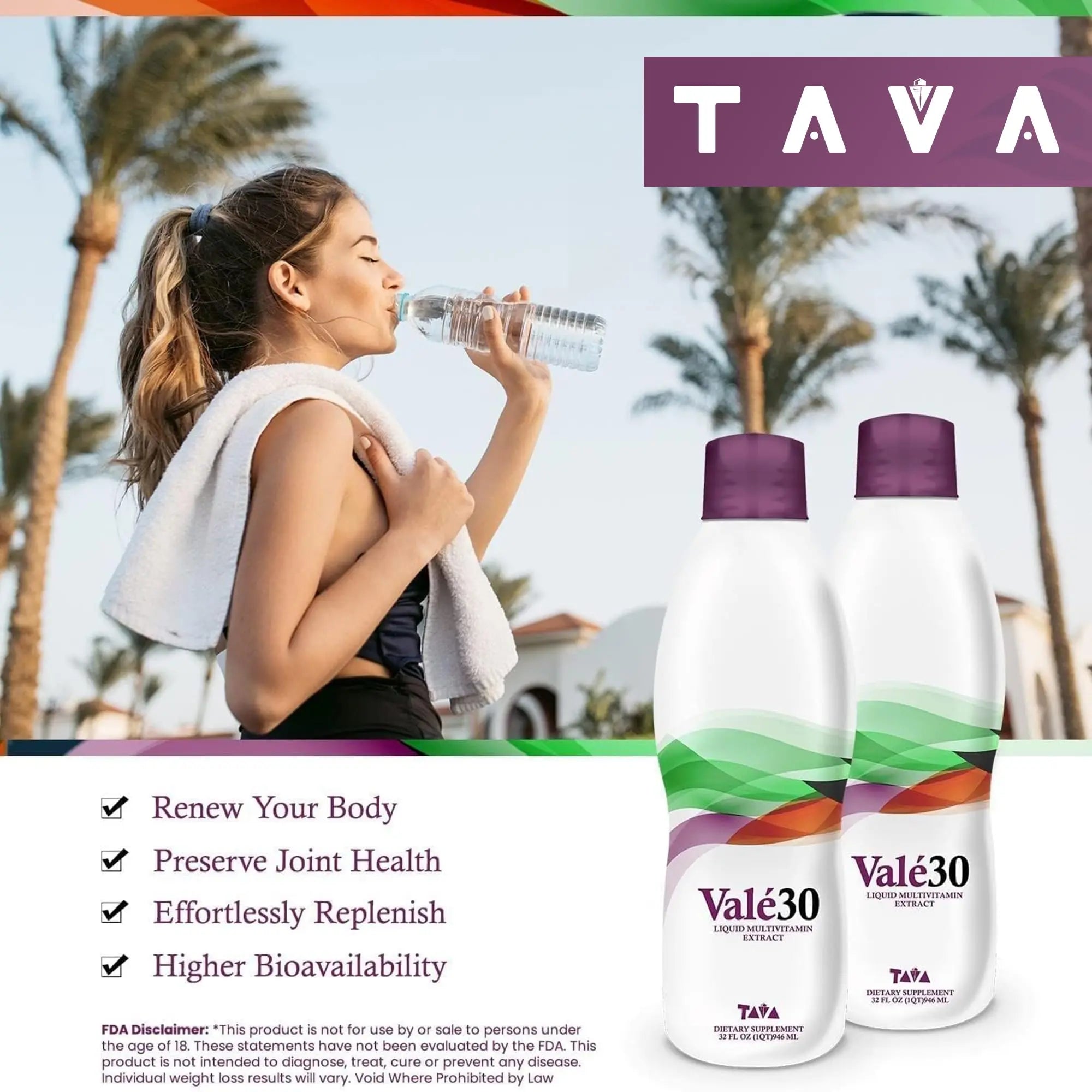 TAVA Valé30 - Liquid Multivitamin - 30-Day Supplement with Vitamin A and B Complex for Men, Women, and Family, Daily Boost Drink - 2 Bottles TAVA uk supplements