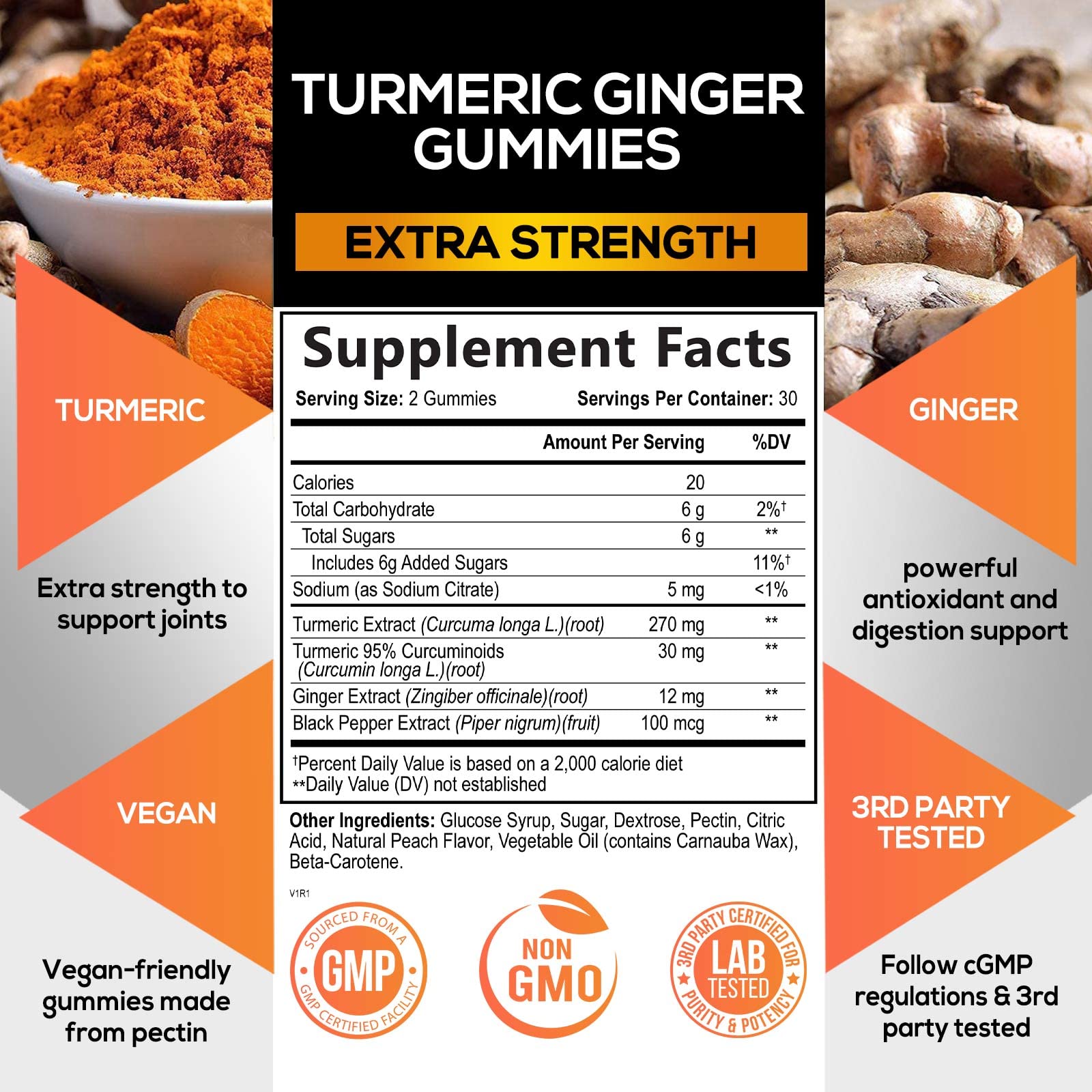 Turmeric Ginger Gummies - Vegan Turmeric Curcumin Gummy with 95% Curcuminoids Nature's Nutrition uk supplements