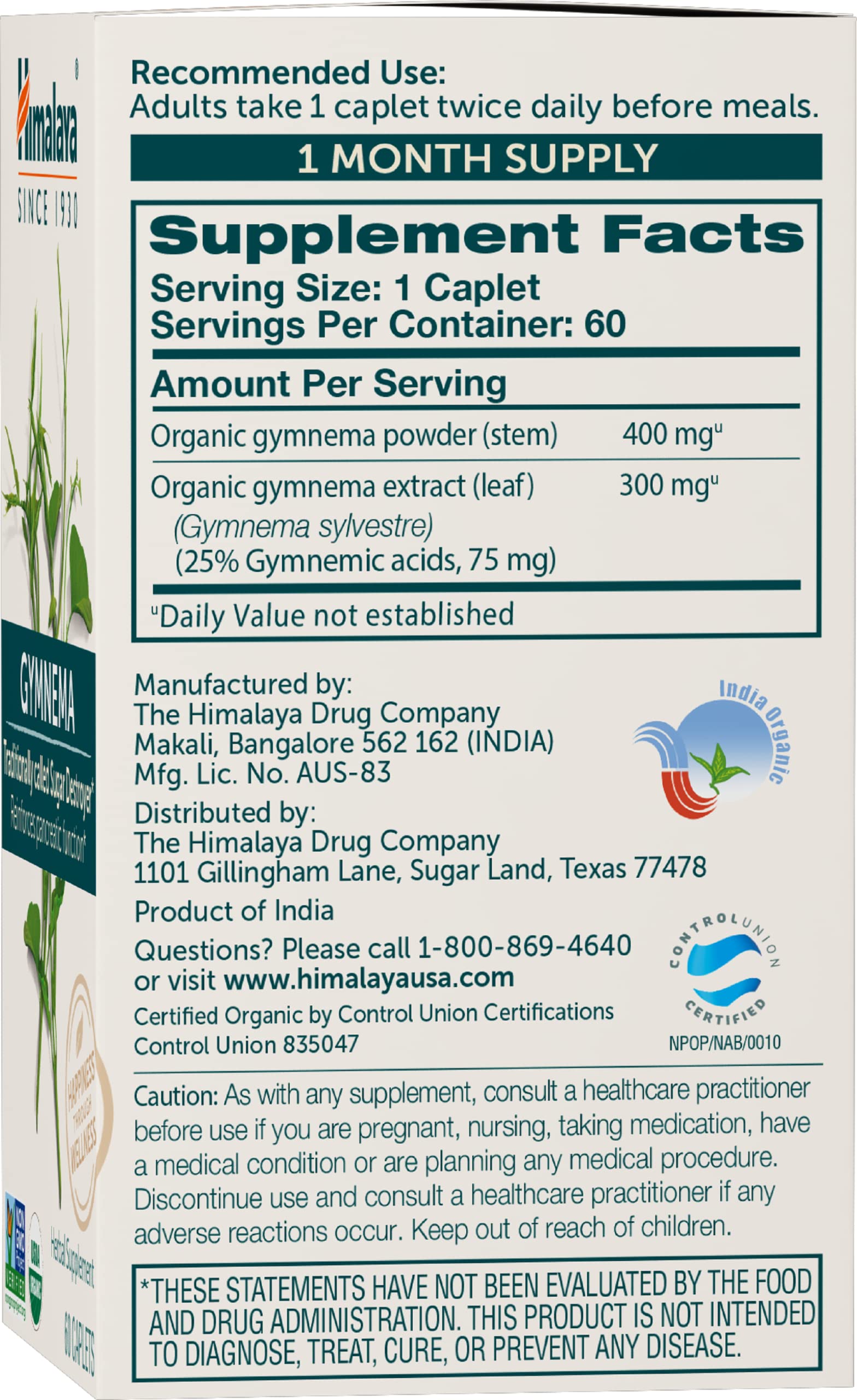 Himalaya Organic Gymnema Sylvestre for Glucose Metabolism, 700 mg Himalaya uk supplements