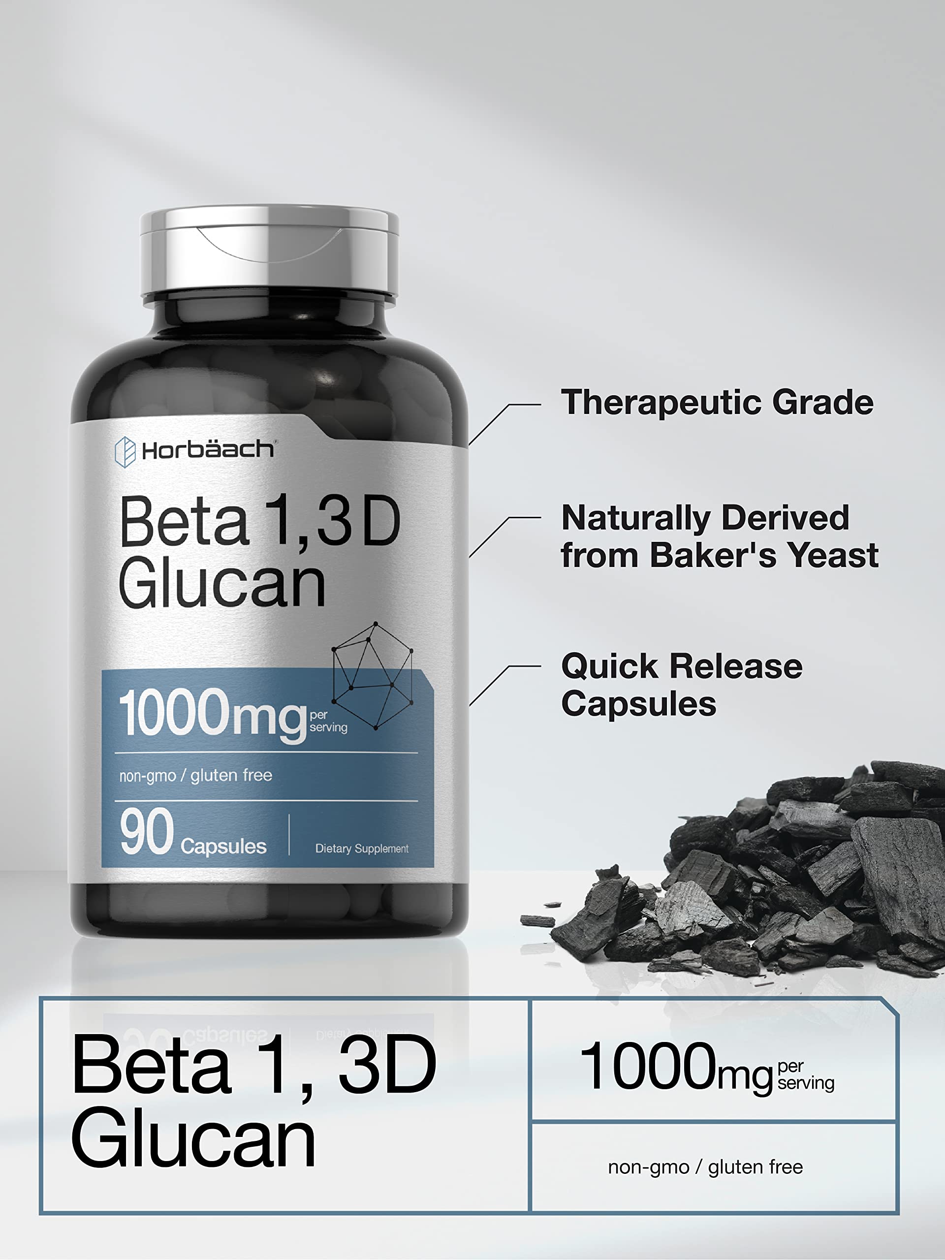 Beta Glucan 1 3D 1000 mg | 90 Capsules | Beta 1,3, 1,6 D Glucan | Non-GMO, Gluten Free Horbäach uk supplements