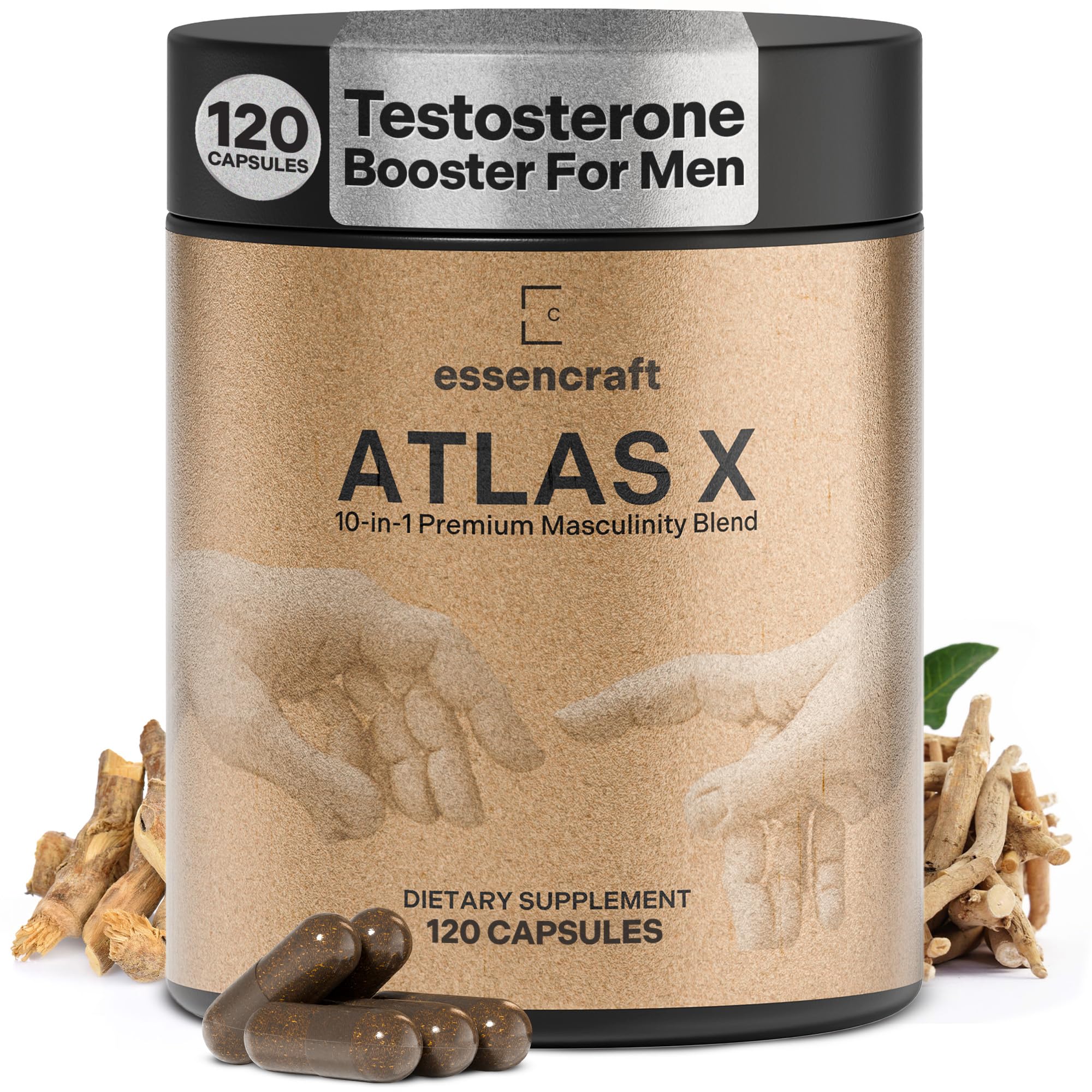Essencraft Atlas X Testosterone Supplement for Men – 10-in-1 Natural Testosterone Booster & Muscle Booster w/Shilajit, Zinc, Tongkat Ali, & More (120 Capsules) Essencraft uk supplements