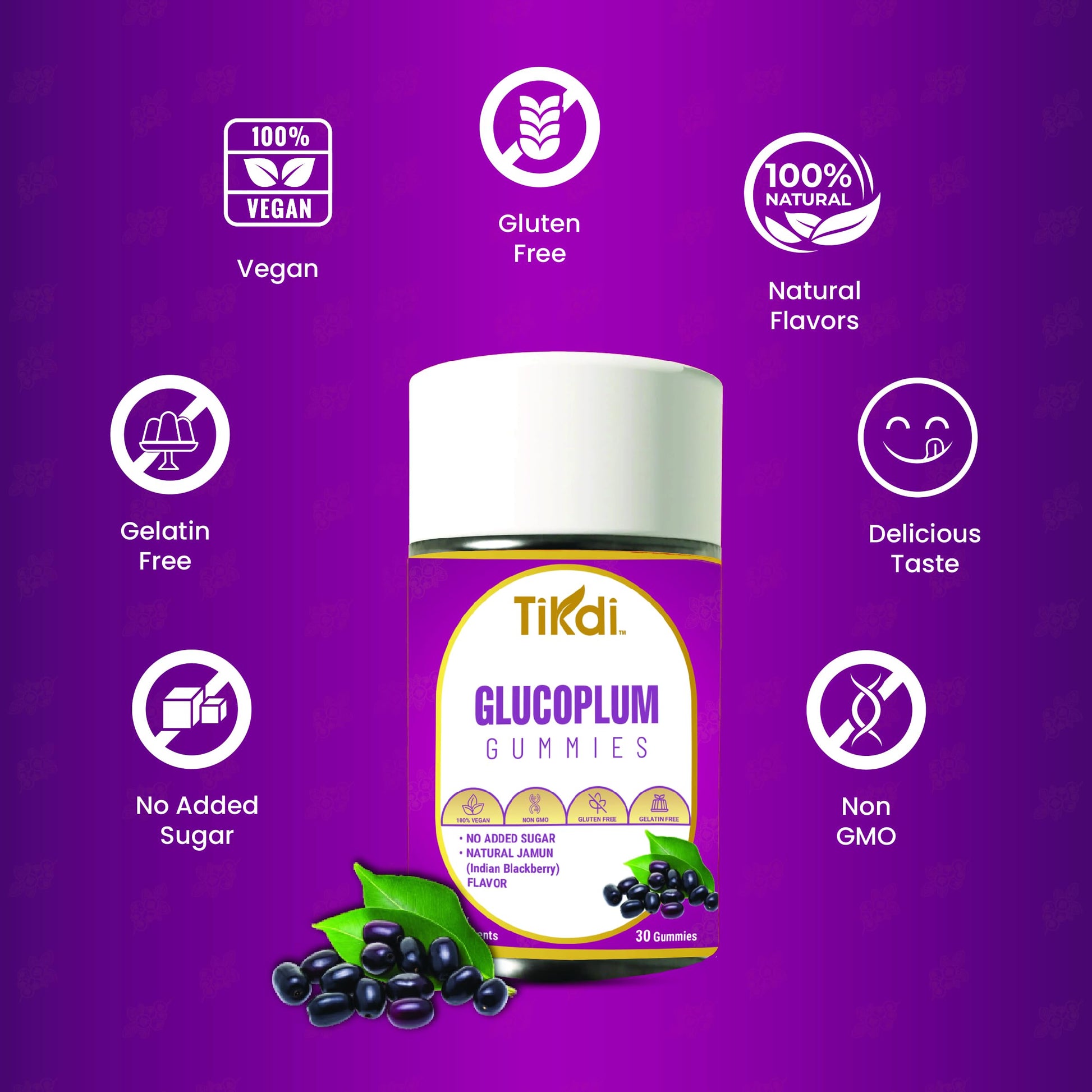 TIKDI GlucoPlum Gummy - 30 Count - Supports Healthy Blood Sugar Levels Already Within Normal Range. All Natural with Indian BlackBerry, Fenugreek, Cinnamon, Vegan, No Added Sugar TIKDI uk supplements