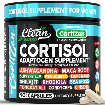 Clean Nutra Cortisol Supplements For Women | Maca Root Ashwagandha Cortisol Detox Manager Reducer + Slippery Elm Fenugreek Lions Mane Shilajit Rhodiola Sea Moss Tongkat Ali Cordyceps Ginseng Beet Root Clean Nutraceuticals uk supplements