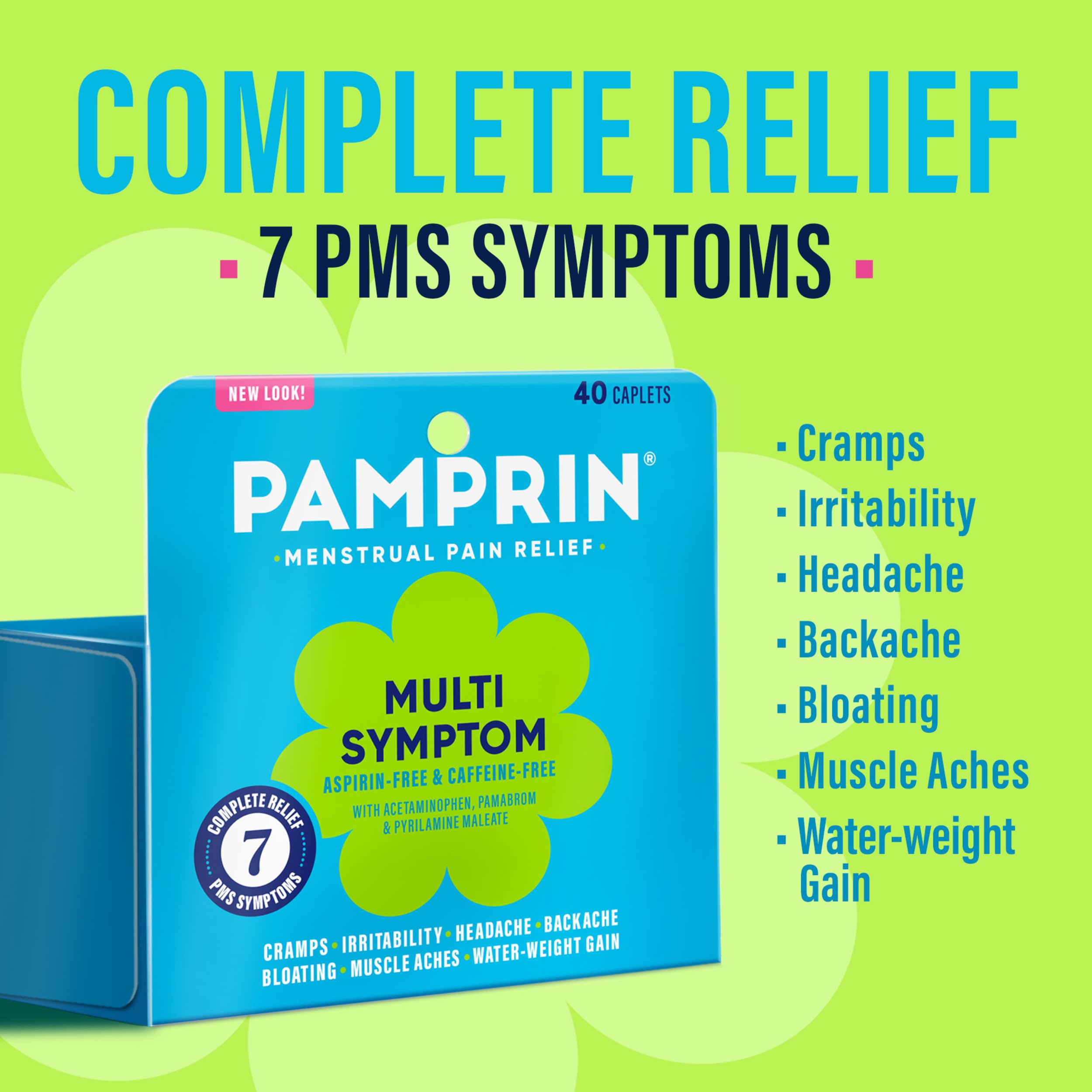 Pamprin Multi-Symptom Formula, with Acetaminophen, Menstrual Period Symptoms Relief including Cramps, Pain, Bloating, and Irritability 40 Caplets Pamprin uk supplements