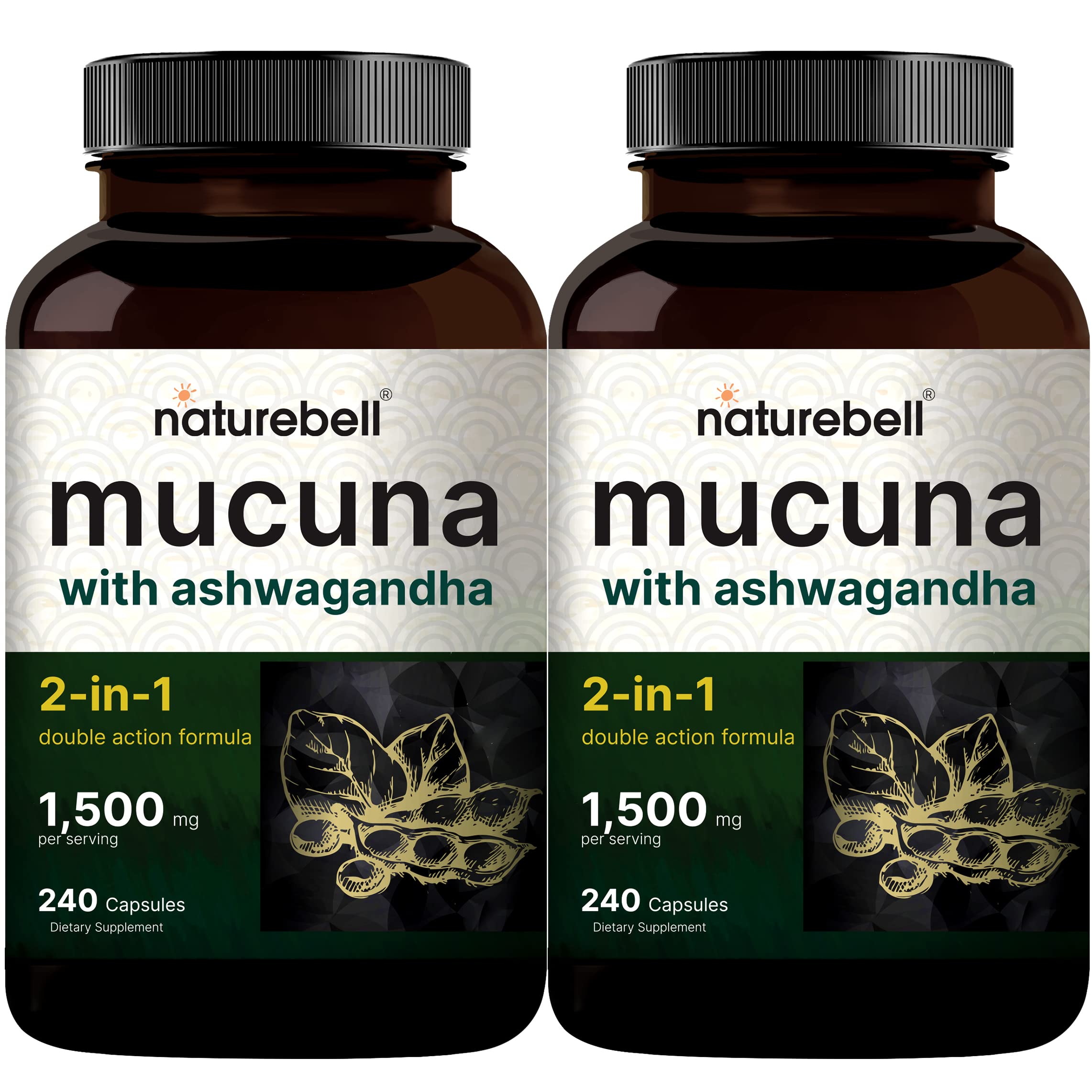 2 Pack NatureBell Mucuna Pruriens Capsules, 1500mg Per Serving, Made with Mucuna NatureBell uk supplements