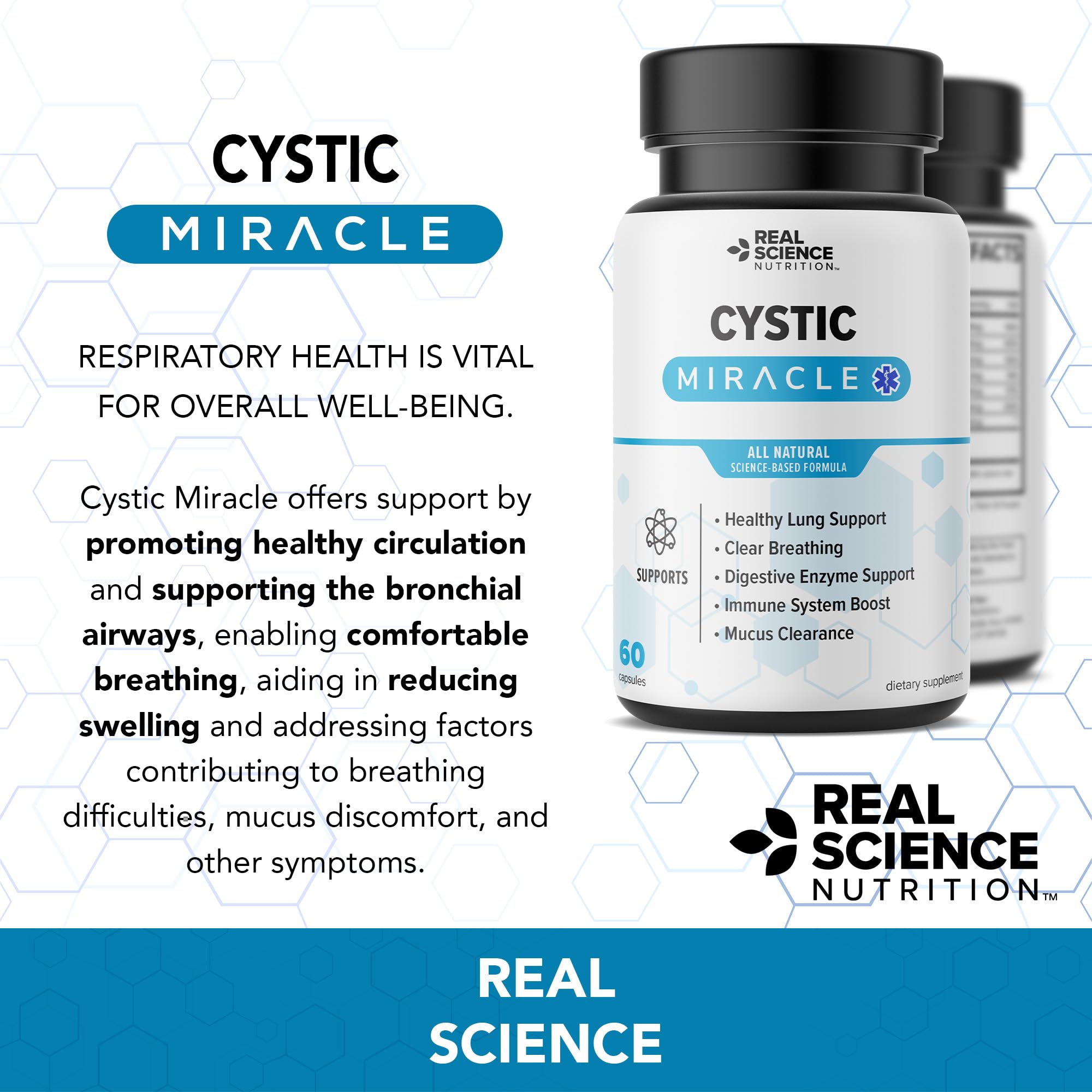 Real Science Cystic Miracle - Lung Support Supplement for Breathing Support and Mucus Clearance – with Vinitrox & GABA to Help Clear Lungs and Aid Respiratory Health, Made in USA, 60 Caps Real Science Nutrition uk supplements