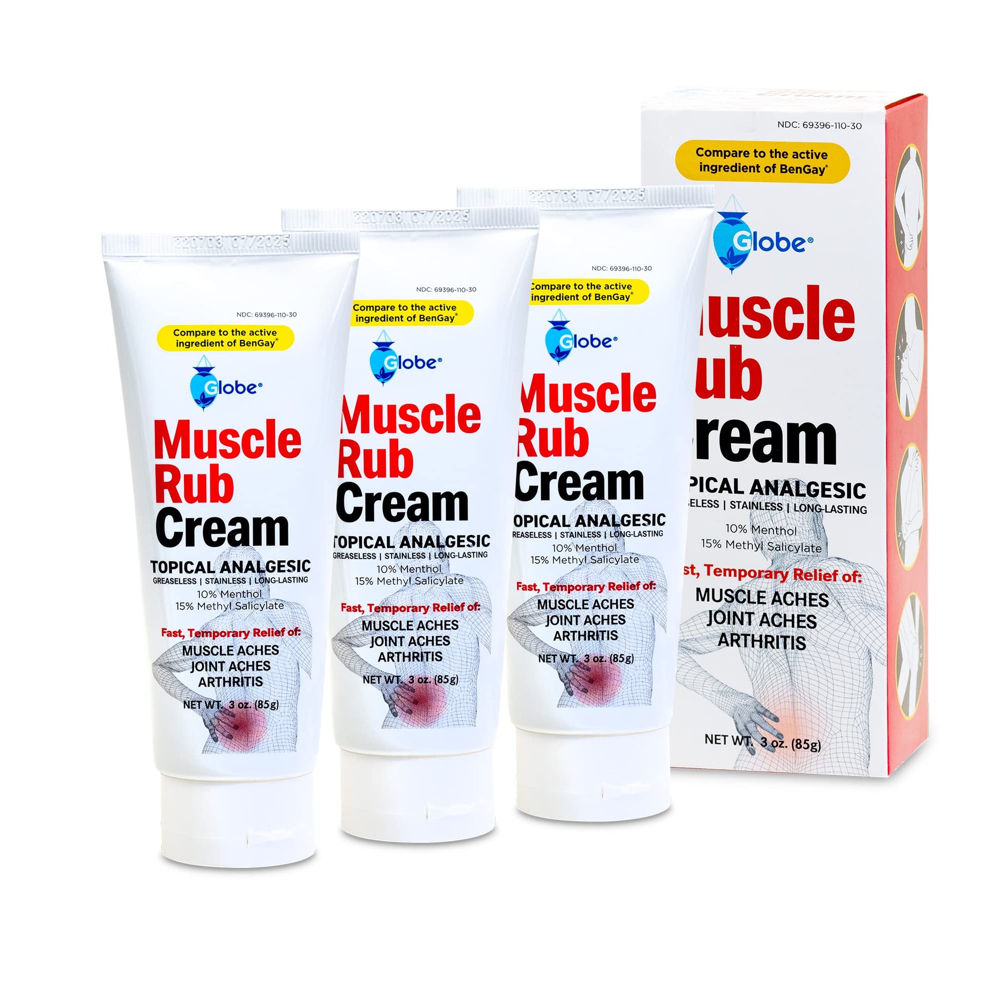 (3 Pack) Globe Ultra Strength Greaseless Muscle Rub Cream (3 oz). Compare to The Active Ingredients of Greaseless Bengay, 10% Menthol & 15% Methyl Salicylate (3 Pack) Globe uk supplements