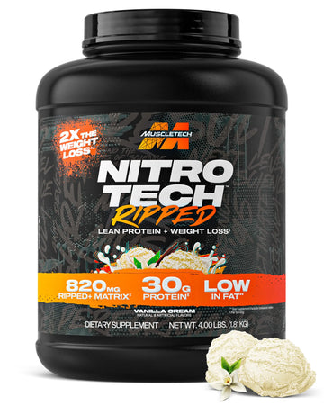Muscletech Whey Protein Powder (Vanilla Cream, 4LB) - Nitro-Tech Ripped Whey Protein Isolate & Peptides Smoothie Mix for Lean Muscle & Fast Recovery - 30g of Whey Protein for Women & Men MuscleTech uk supplements