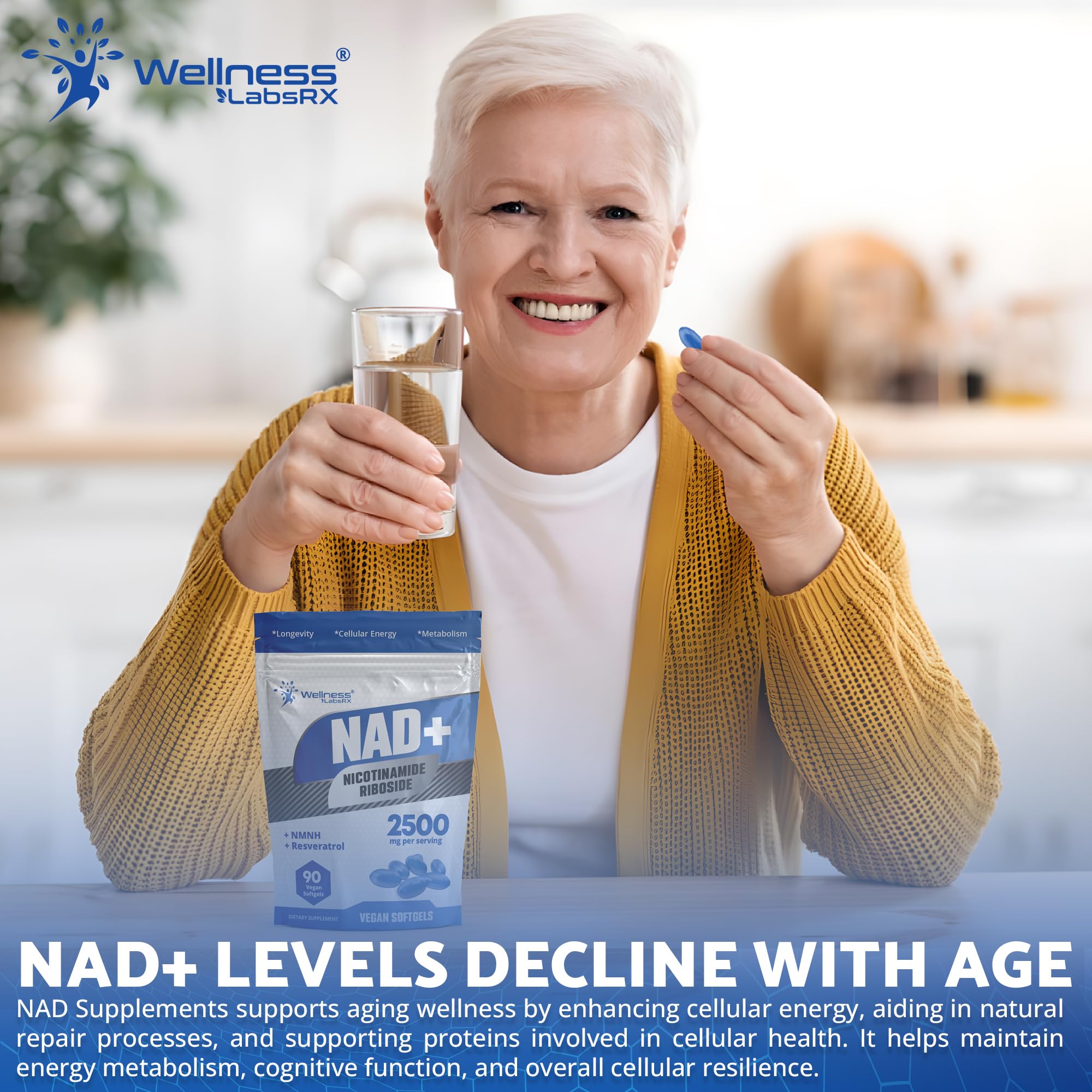 WELLNESS LABSRX NAD+ Supplement - Third-Party Tested NMNH Supplement Softgels, NAD Resveratrol 2500mg NAD Supplements for Anti-Aging, Longevity, and Cellular Health Support - Made in USA WELLNESS LABSRX uk supplements