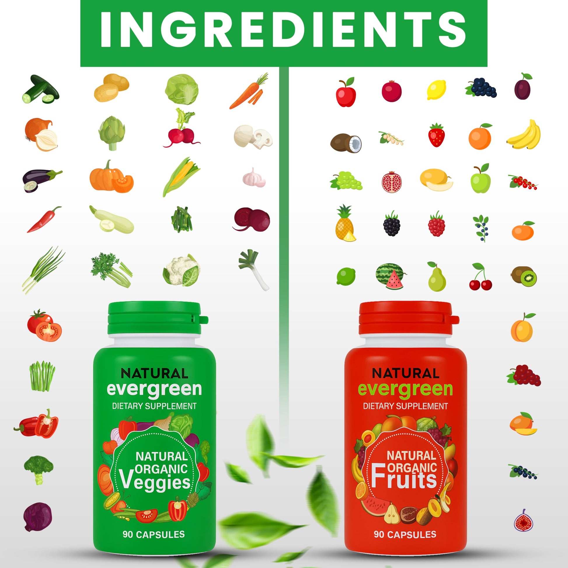 Fruit and Veggies Supplement – 100% Natural Super Greens Blend with Fruits & Vegetables | Veggie Capsules for Adults & Kids | Daily Nutrient Support Packed with Natural Vitamins & Minerals Natural Evergreen uk supplements