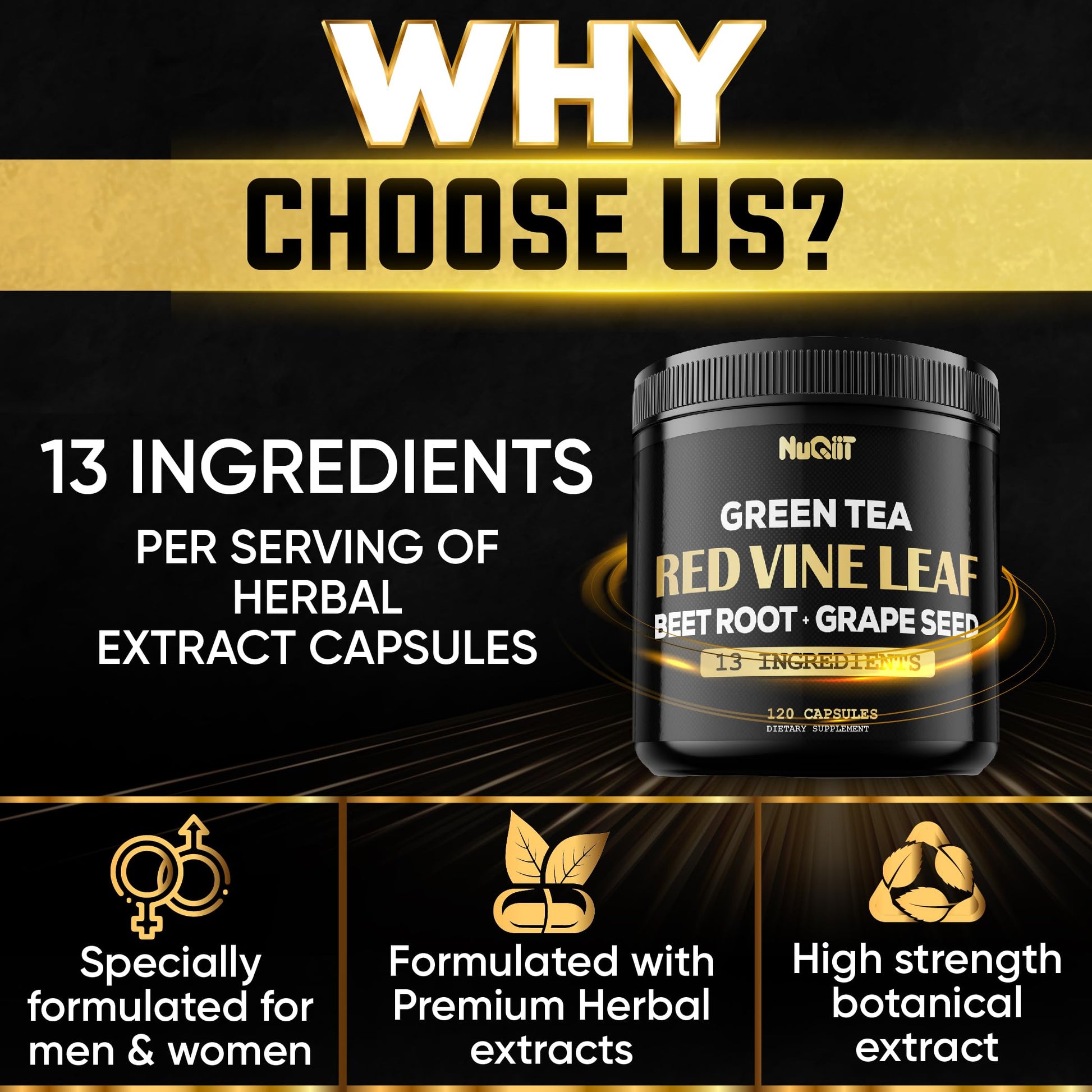 Red Vine Leaf Extract 15000mg Beet Root 3000mg Organic Green Tea 3000mg Supplement & More - Support Heart Health, Strength, Immune System & Body Management - 120 Vegan Capsules for 2-Month Supply NUQIIT uk supplements
