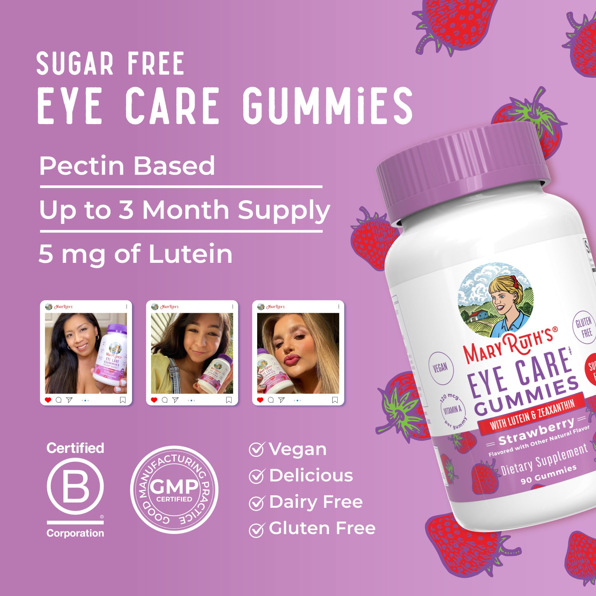 MaryRuth Organics Eye Care Gummies | Eye Health Vitamins for Adults and Kids | Lutein and Zeaxanthin Supplements | for Eyes | Vegan | Non-GMO | Gluten Free | 90 Count MARYRUTH'S uk supplements
