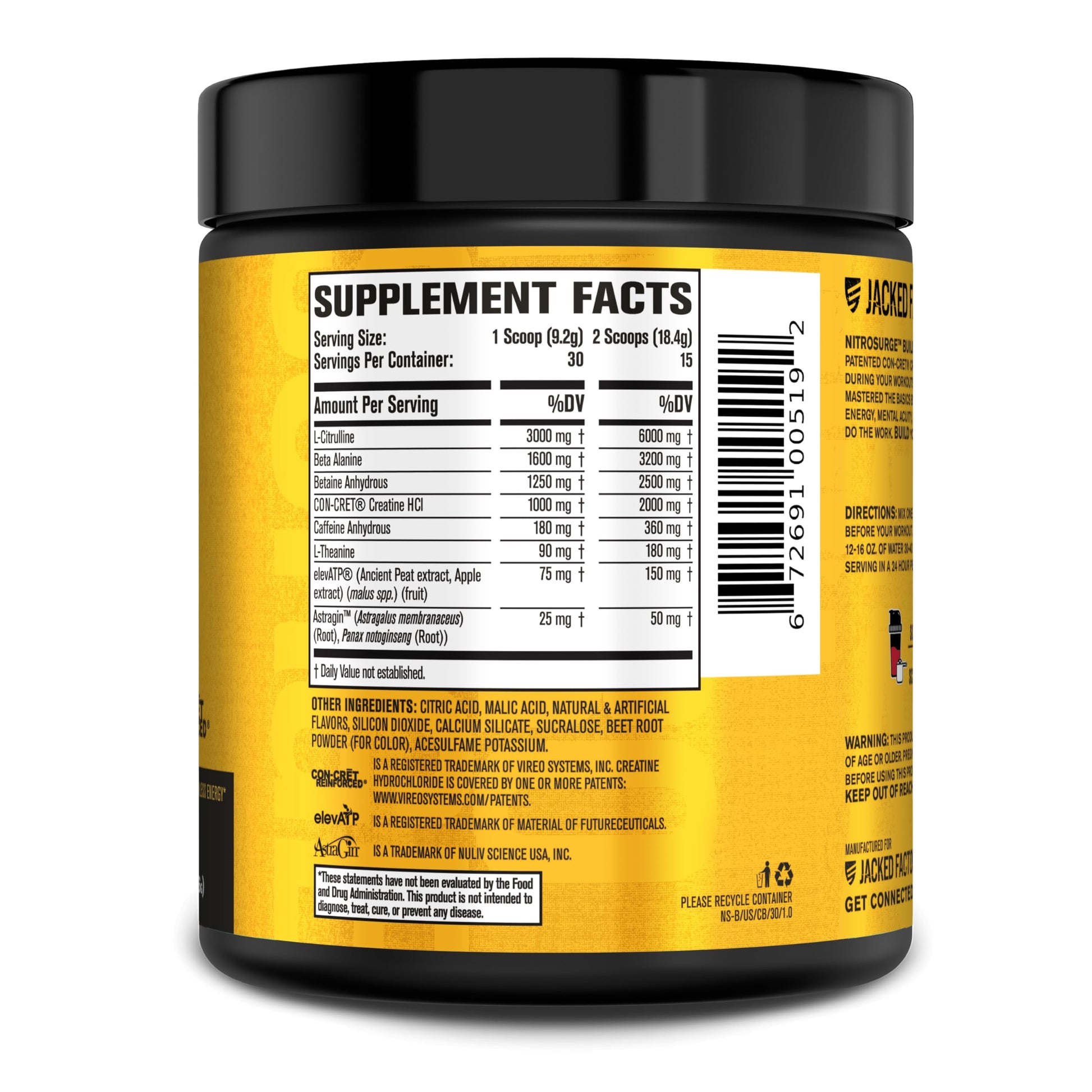 Jacked Factory Nitrosurge Build Pre Workout with Creatine for Muscle Building - Con Cret Creatine Powder & elevATP for Intense Energy, Powerful Pump Jacked Factory uk supplements